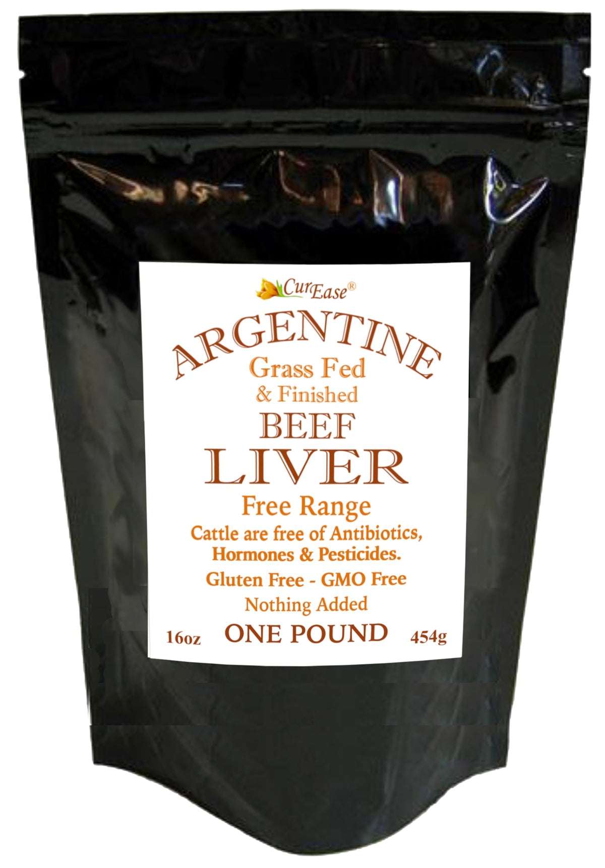 CurEase foie de boeuf désydraté sur pampas, source naturelle et nutriments clés.