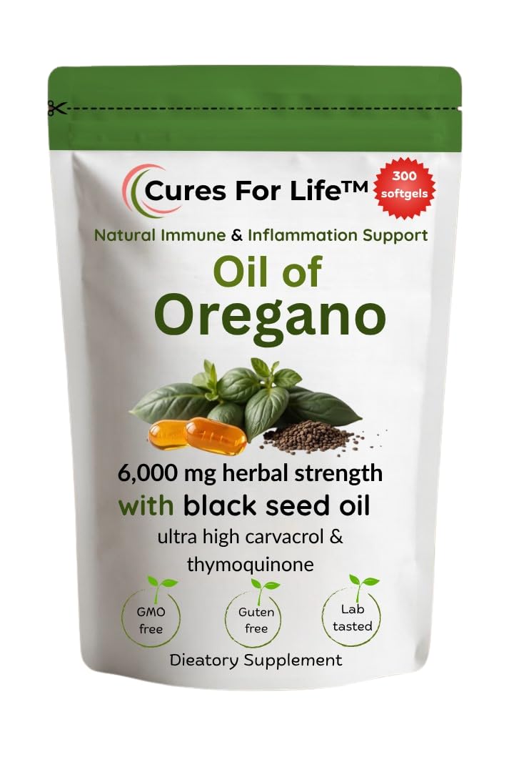 Cures For Life Origan Softgels – emballage soigné et sans allergènes.