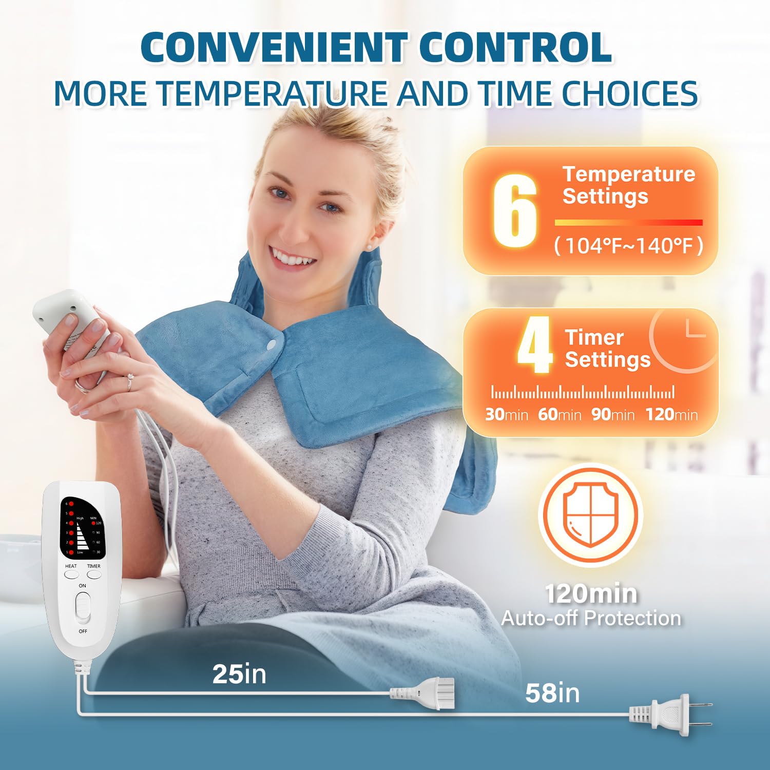 Curety chauffe nuque et épaules ergonomique pour maintien sûr.