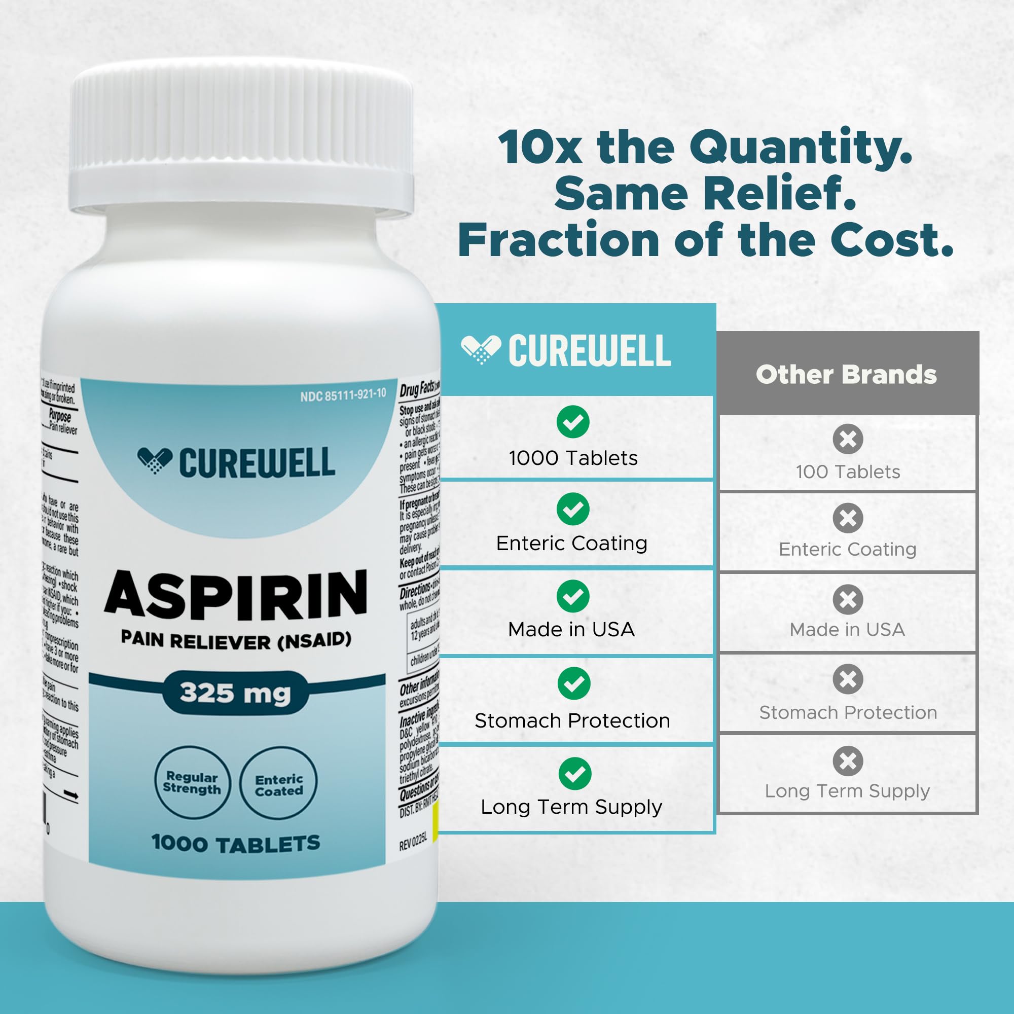 CUREWELL Aspirine au revêtement entérique montrant le film protecteur pour protection gastrique.