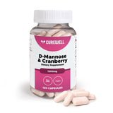 CUREWELL D-Mannose Cranberry flacon avant, soutien quotidien de l'appareil urinaire.