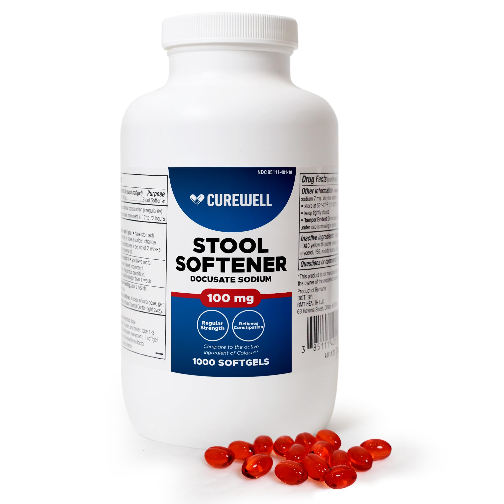 CUREWELL, bouteille de gélules émollientes, soutien quotidien pour un confort intestinal.