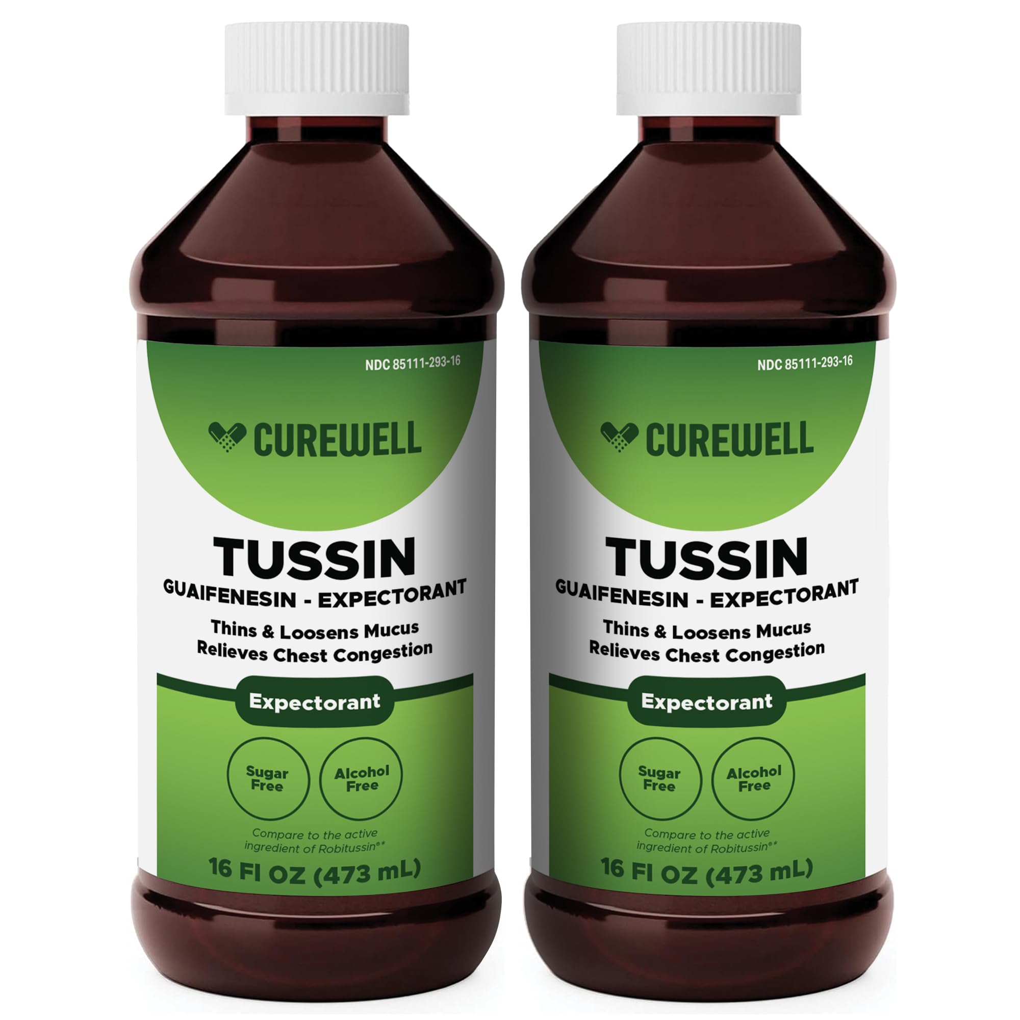 CUREWELL Tussin guaifenesine: bouteille montrant le liquide pour assouplir le mucus.