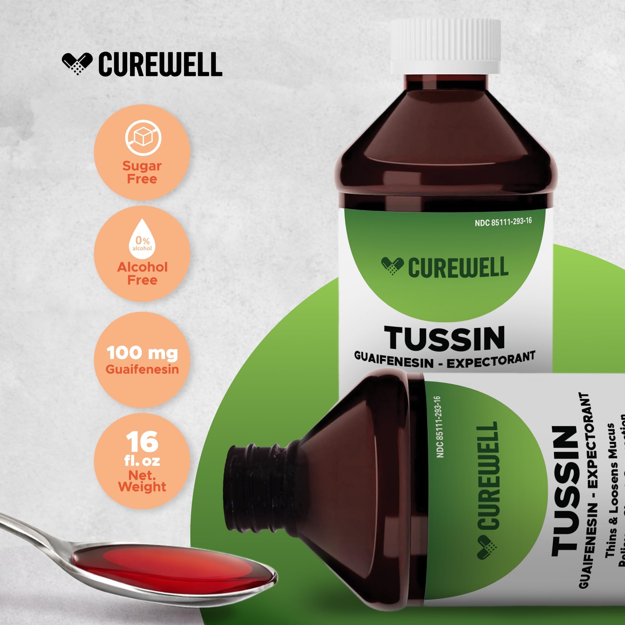 CUREWELL Tussin: dose précise de 5 ml sur cuillère à café.