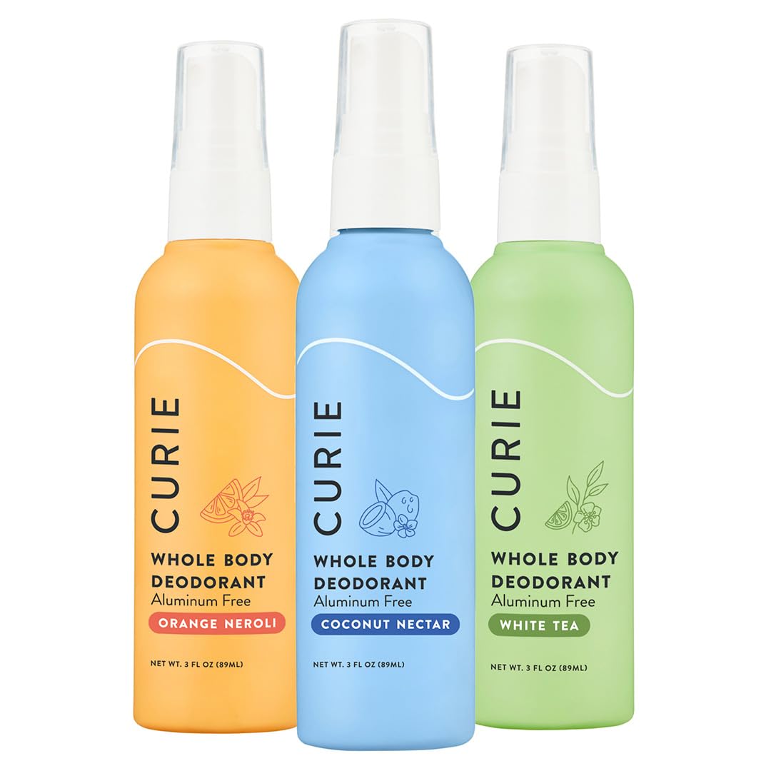 Ensemble trio Curie Déodorant Corps Spray prêt pour vos journées et voyages.