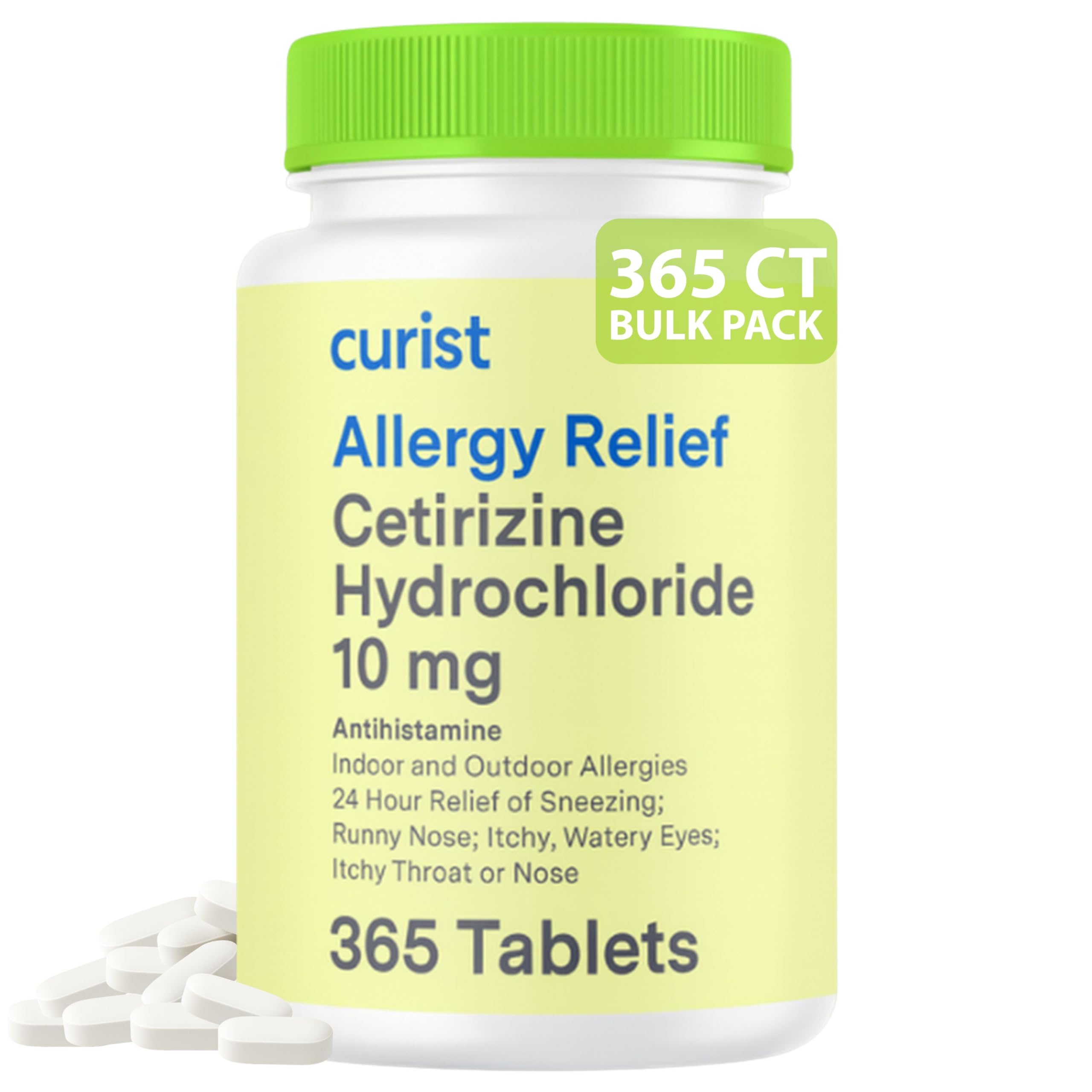 Curist Cetirizine 10 mg, boîte visible, soulagement des allergies possible.
