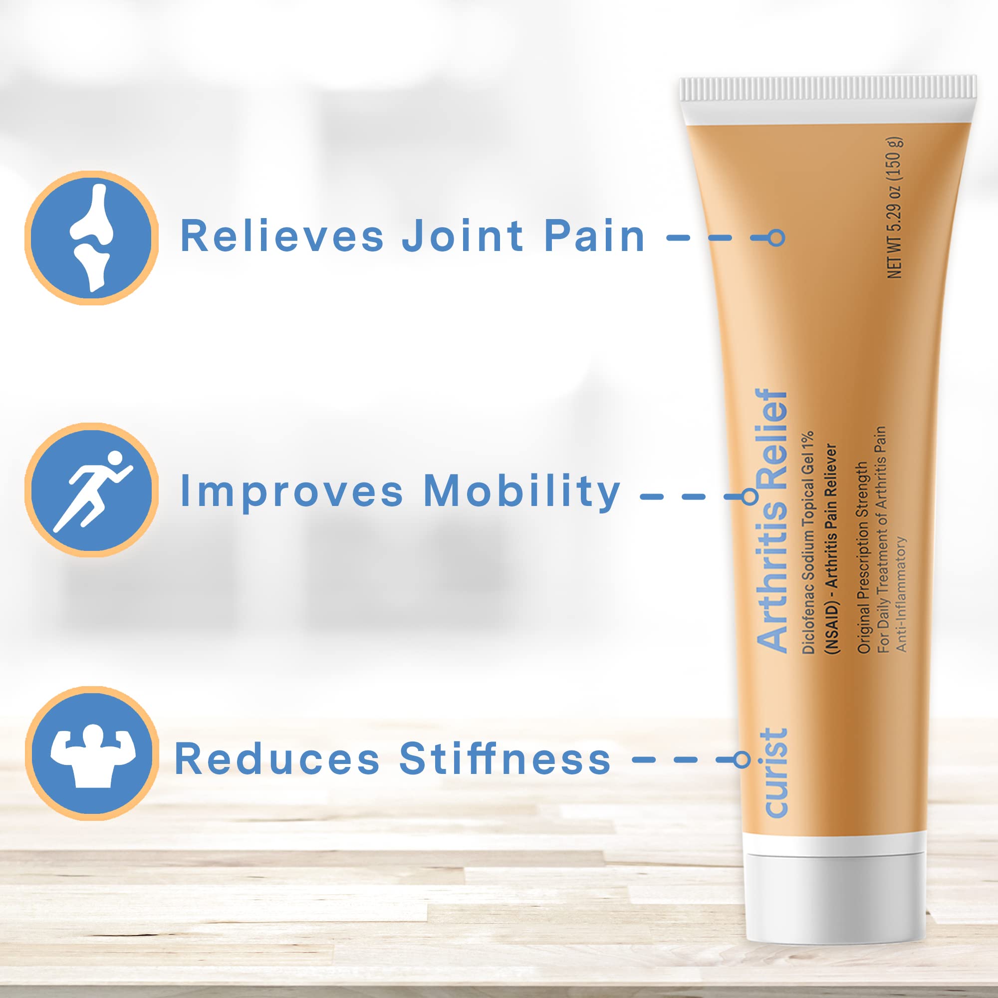 Curist Diclofenac 1% gel – absorption rapide dans la peau pour atteindre la zone douloureuse.