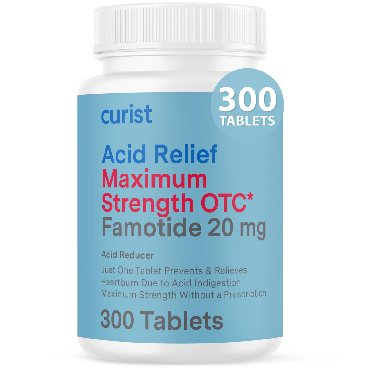 Curist Famotidine 20 mg: bouteille contenant 300 comprimés pour une utilisation pratique au quotidien.