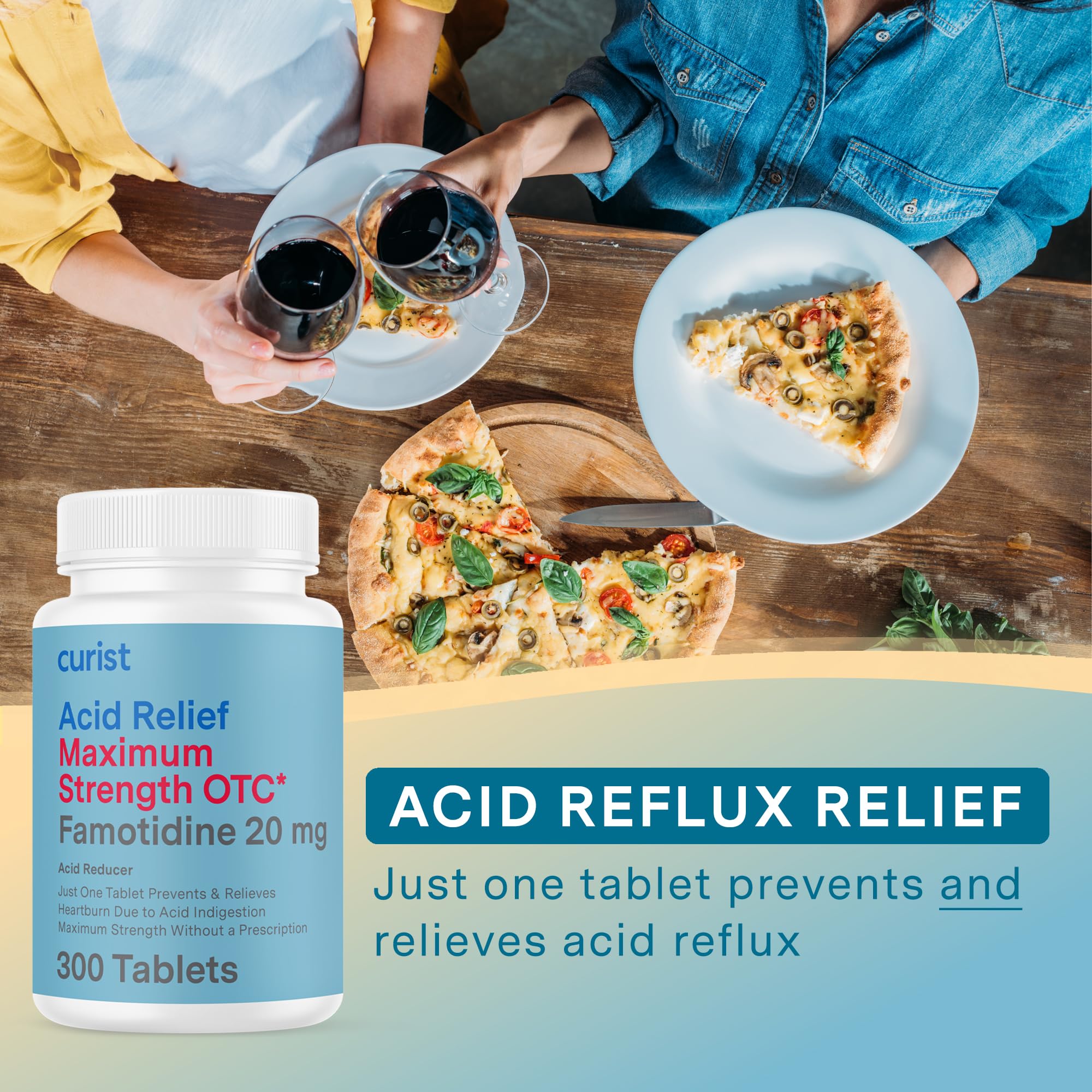 Curist Famotidine 20 mg: étiquette lisible et emballage clair facilitant l'achat en ligne.