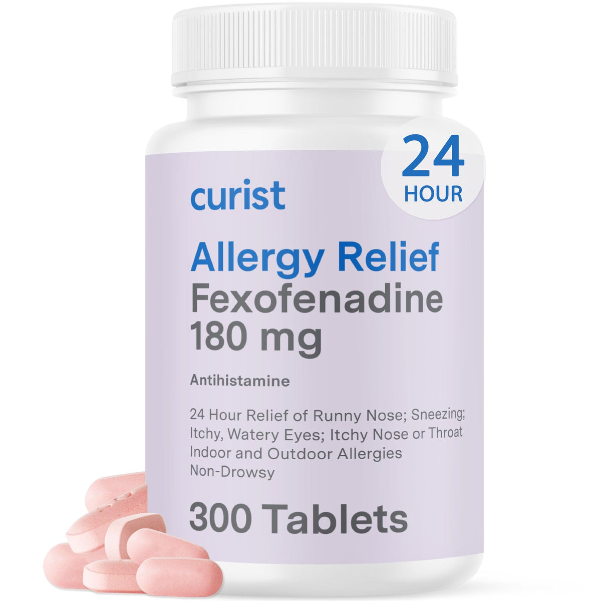 Curist Fexofenadine 180 mg, boîte et étiquette, soulagement potentiel des allergies tout au long de la journée.