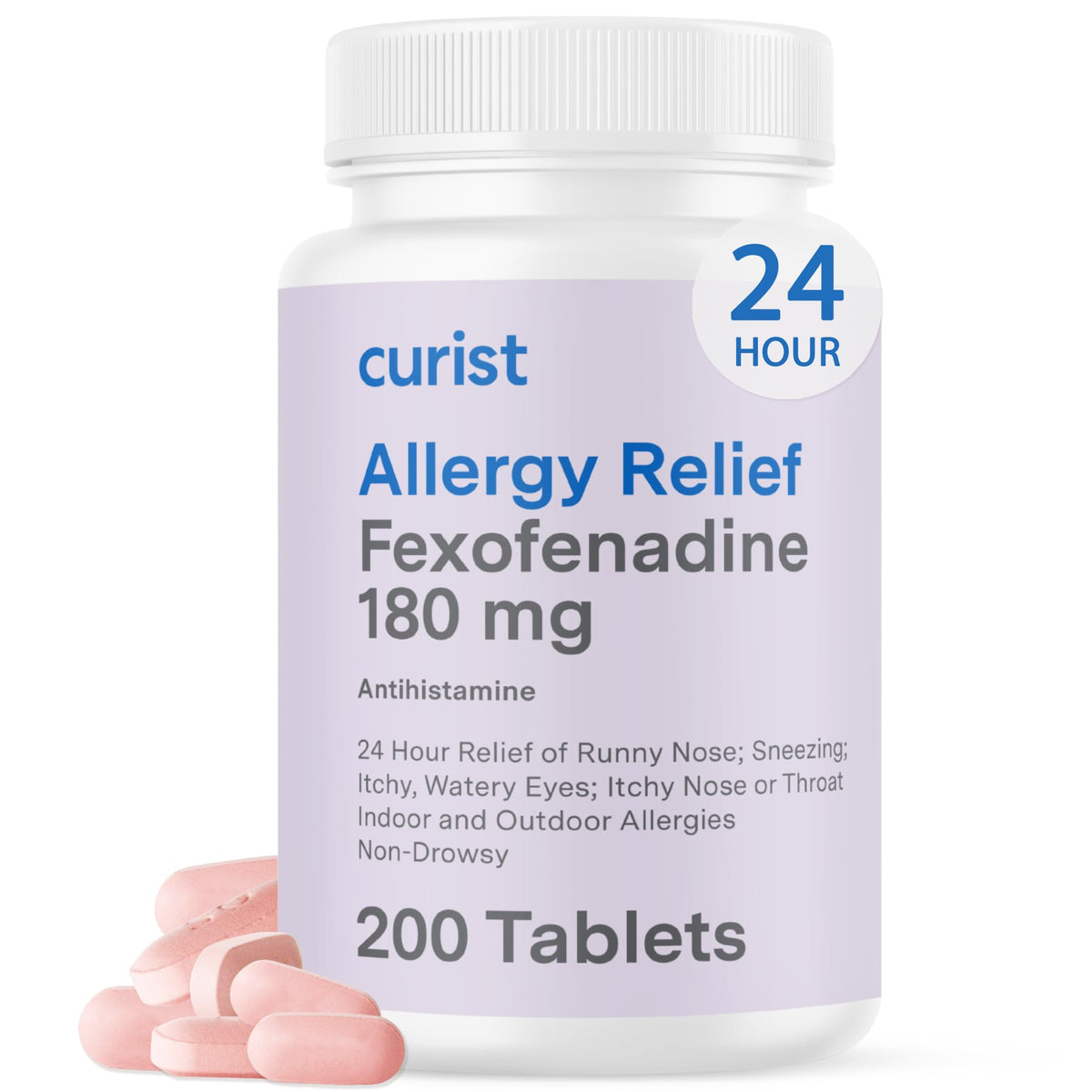 Curist fexofénadine 180 mg – bouteille montrant le traitement et sa non-sédation.