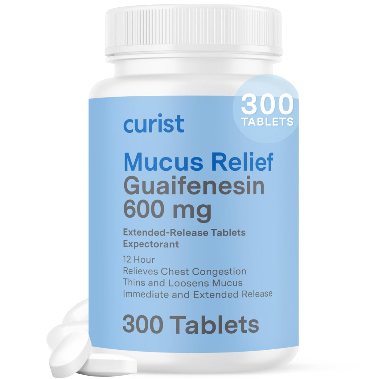 Emballage Curist Guaifenesin 600 mg, pratique et sans colorants.