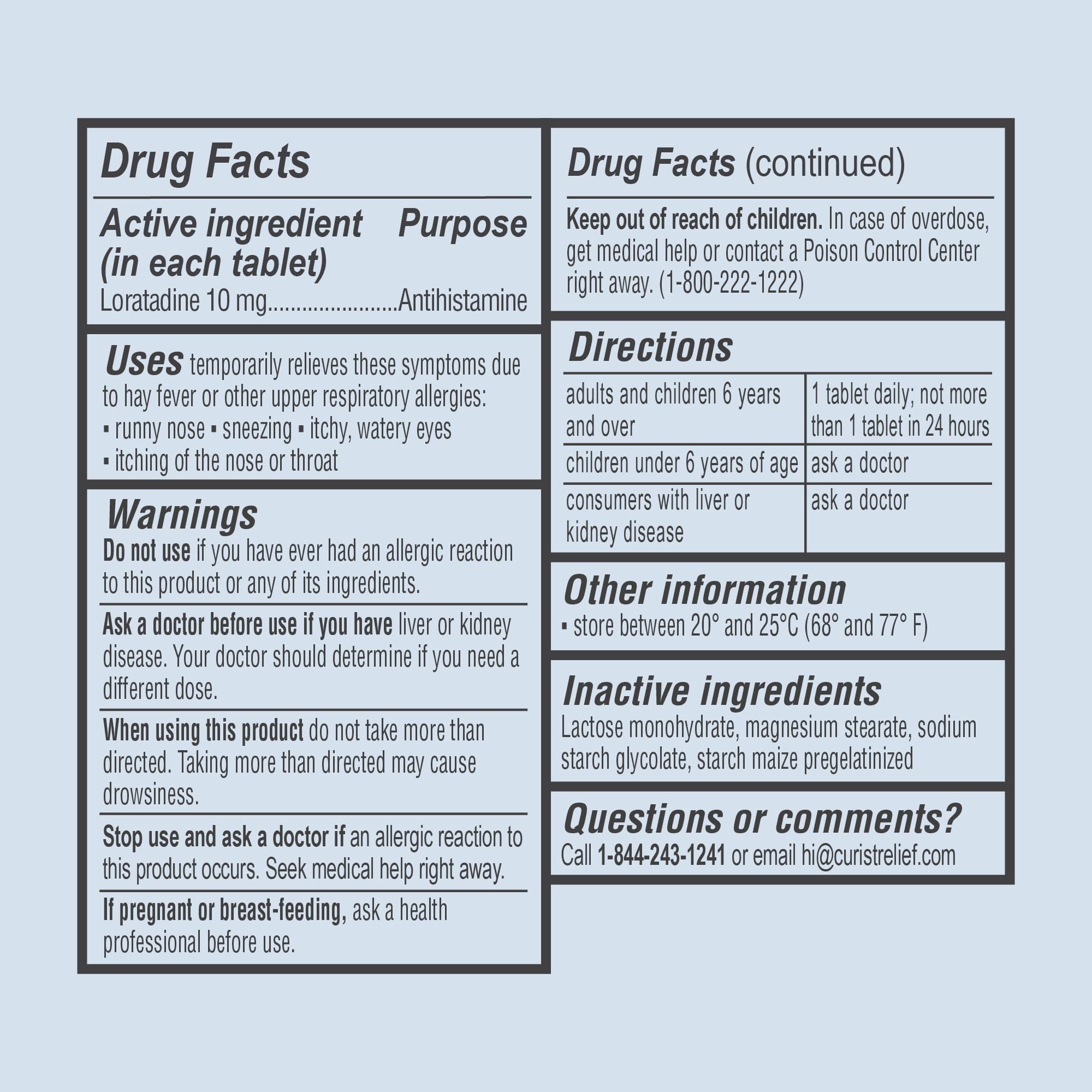 Curist Loratadine 10 mg – présentation en rayon prêt à l'emploi.
