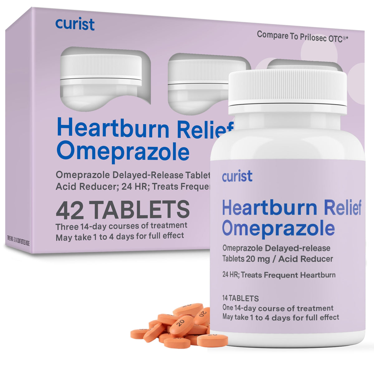 Curist Oméprazole 20 mg – bouteille avec 42 comprimés pour usage quotidien.