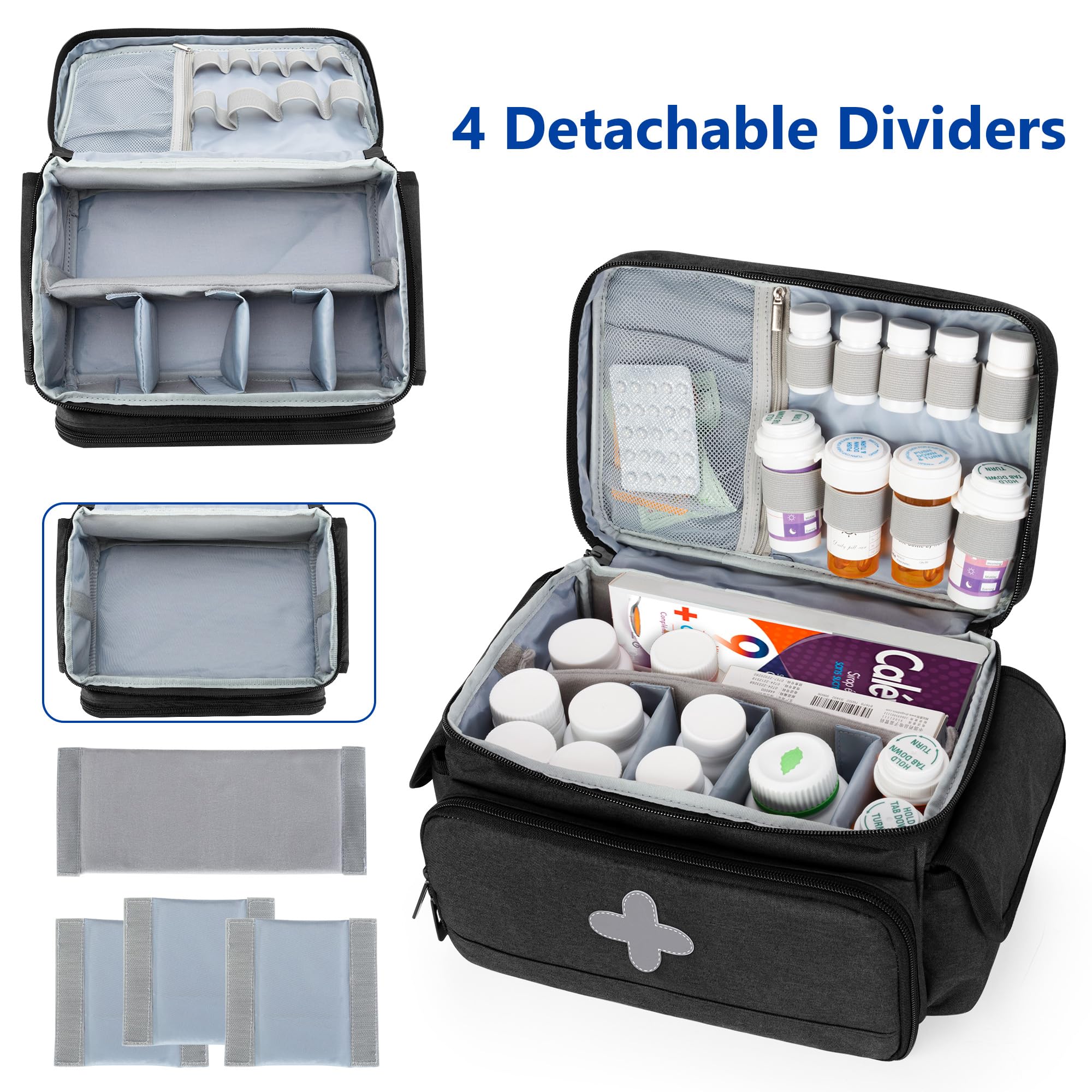 CURMIO sac rangement medicaments portable avec poche transparente informations d’urgence