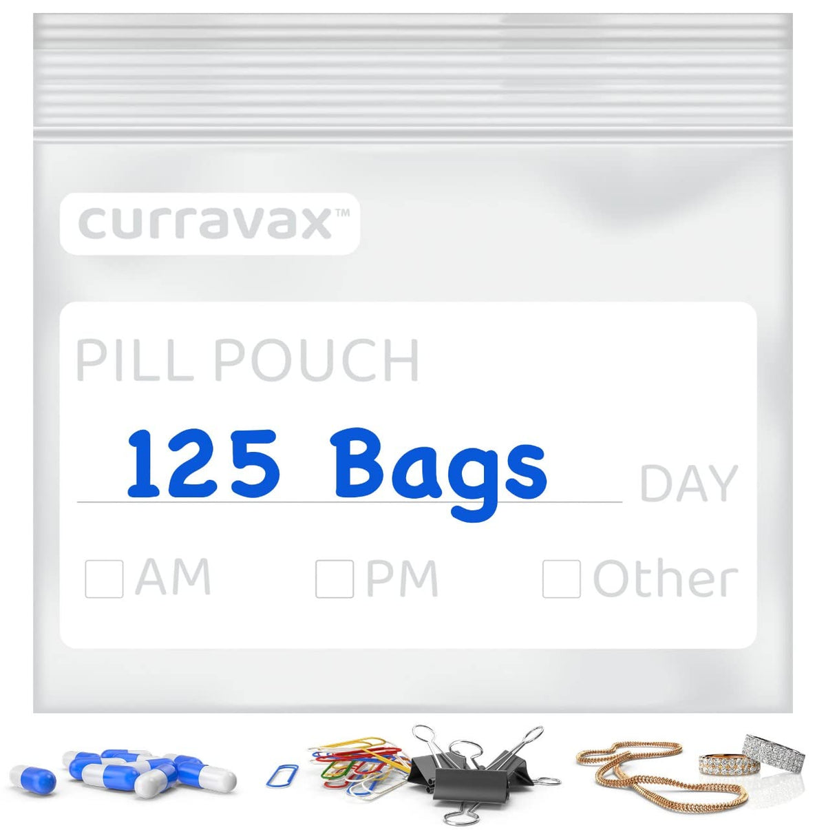 CURRAVAX pochette-pilules transparente 125 pour voyage et organisation.