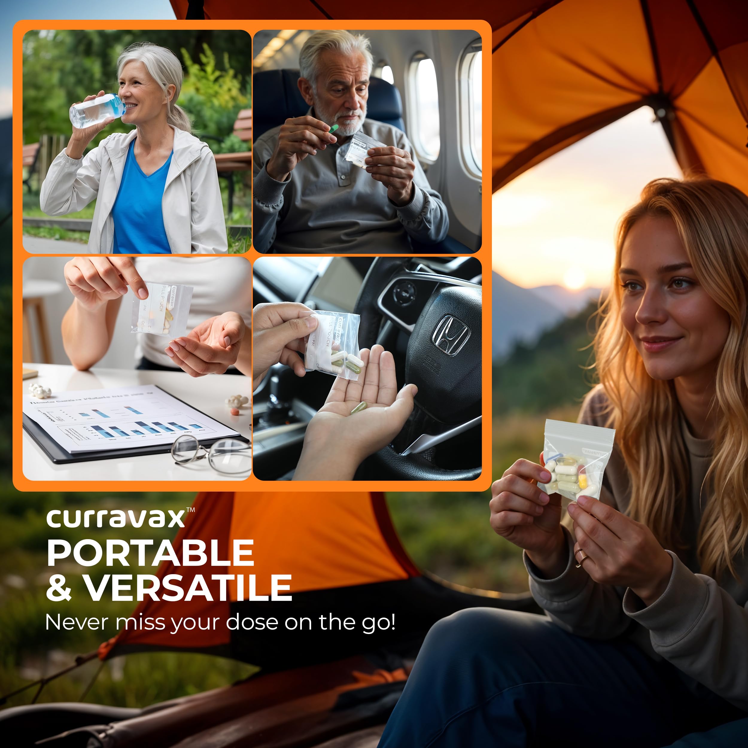 CURRAVAX pochette-pilules transparente 540, grande capacité sans encombrement.