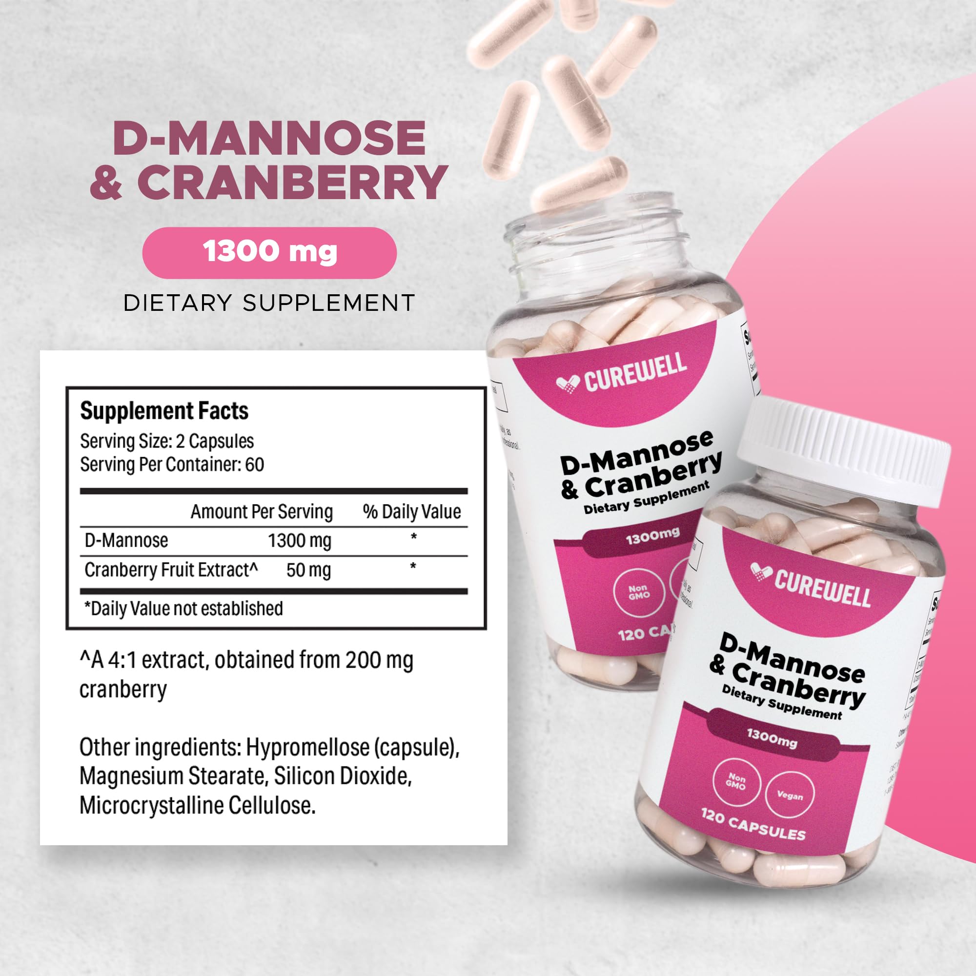 Curwell D-Mannose Cranberry emballage boîte: emballage pratique et lisible.