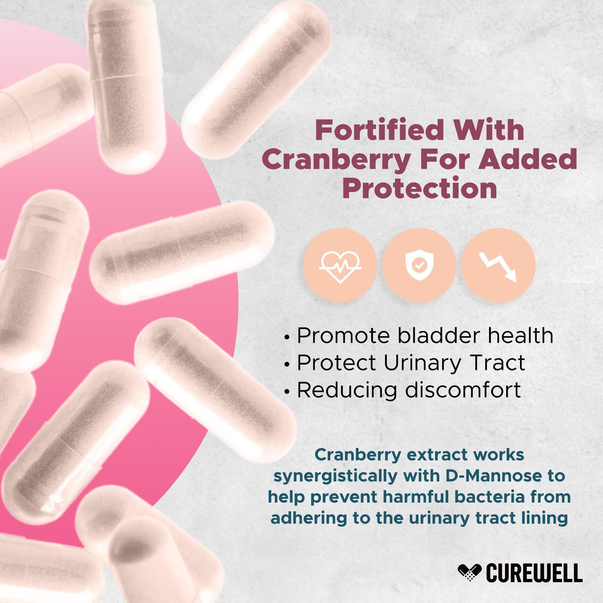 Curwell D-Mannose Cranberry etiquette: information claire pour usage sûr.