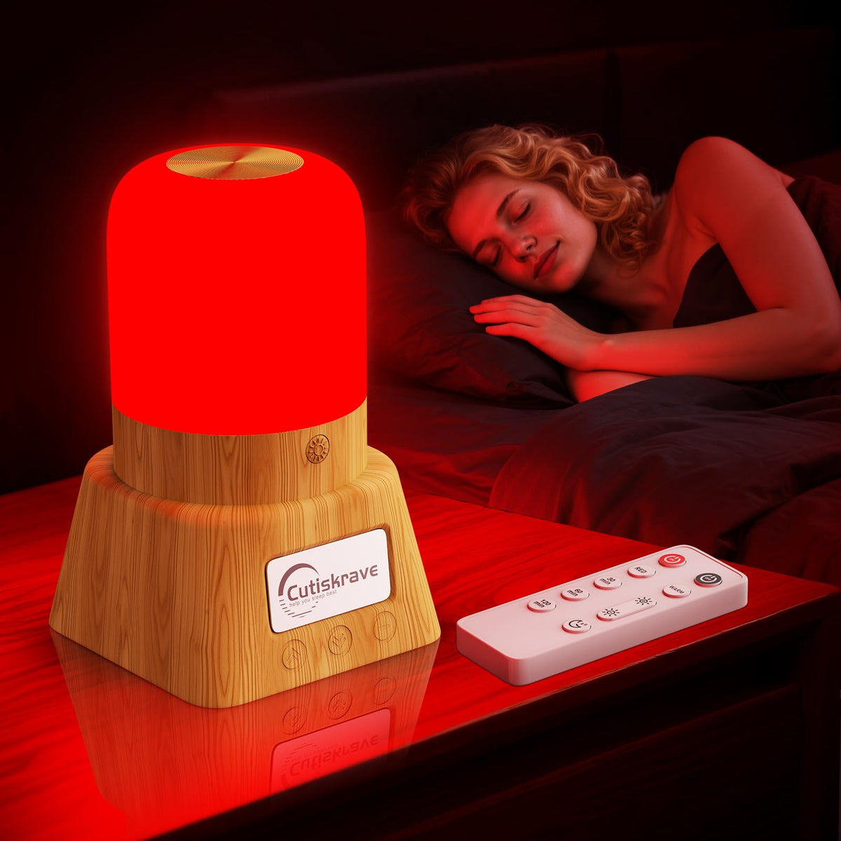 Cutiskrave lampe rouge nuit 360°, diffusion lumineuse douce propice au sommeil.