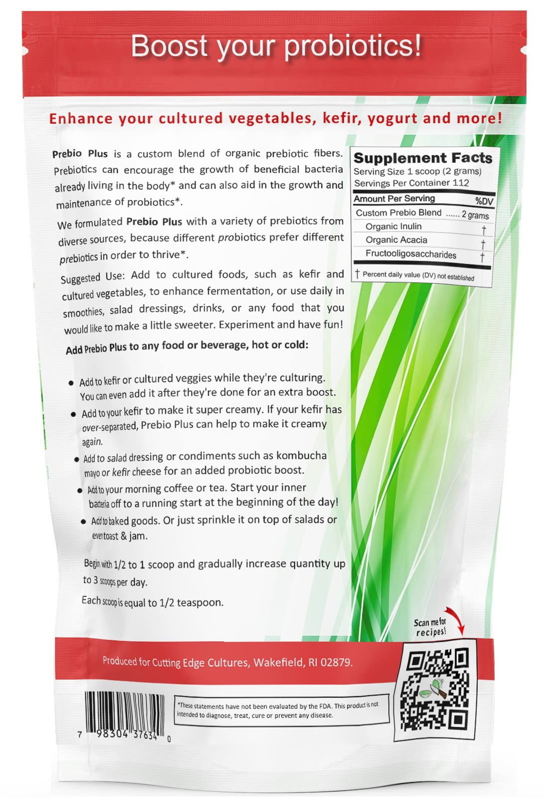 Cutting Edge Cultures Prebio Plus – mélange organique varié nourrit diverses bactéries bénéfiques