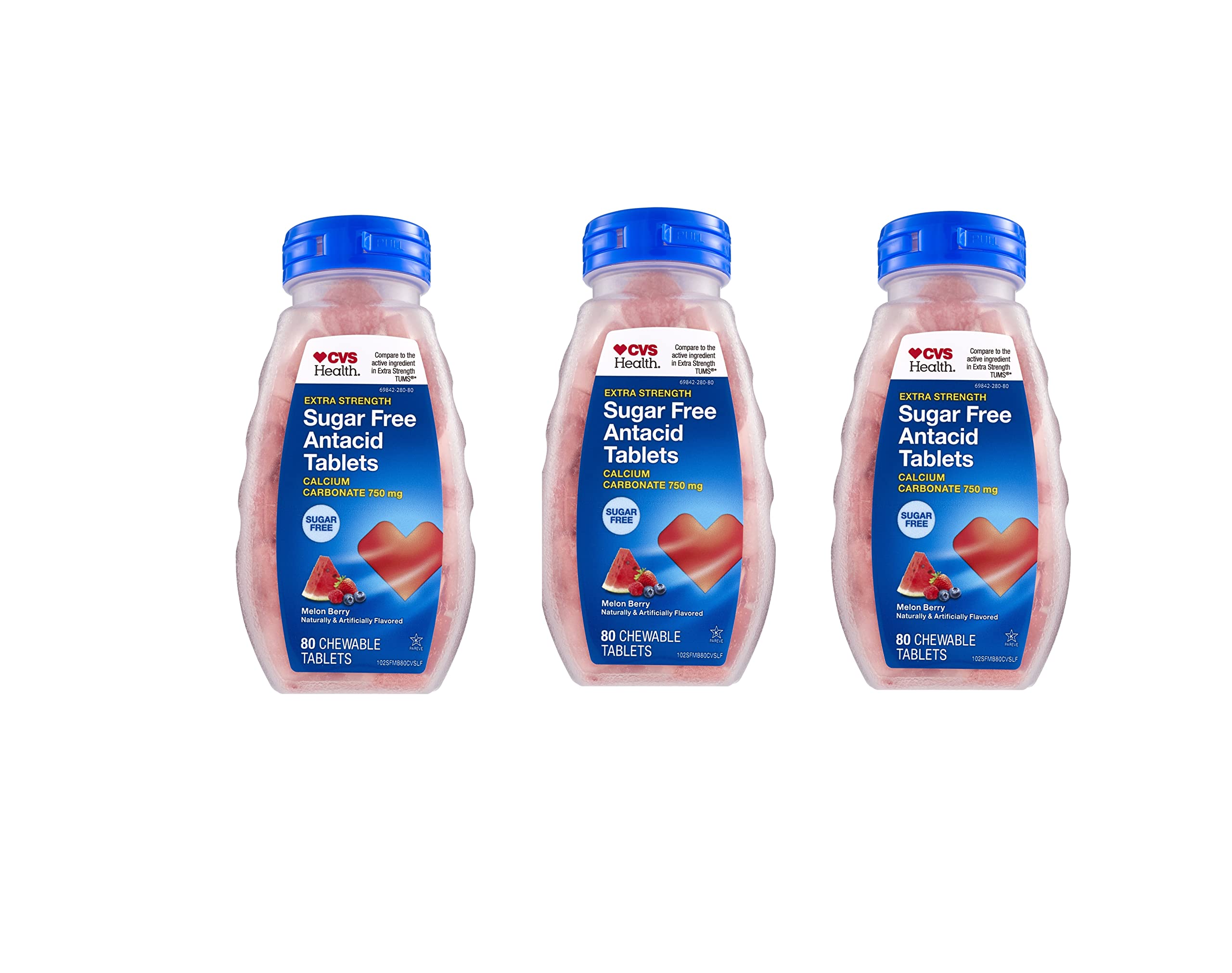 CVS Health antiacide sans sucre, boîte de 80 tablettes, soulagement après repas