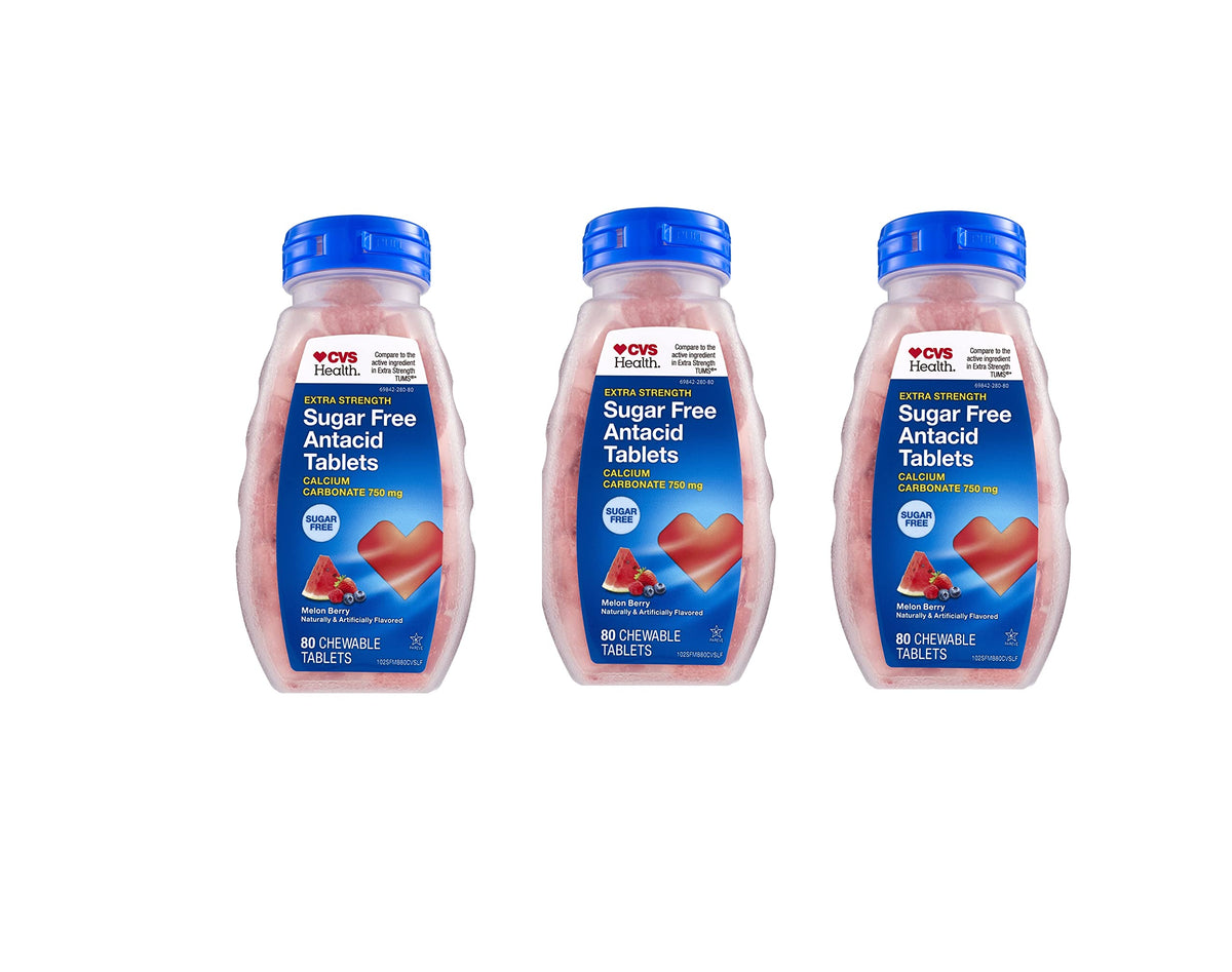 CVS Health antiacide sans sucre, boîte de 80 tablettes, soulagement après repas