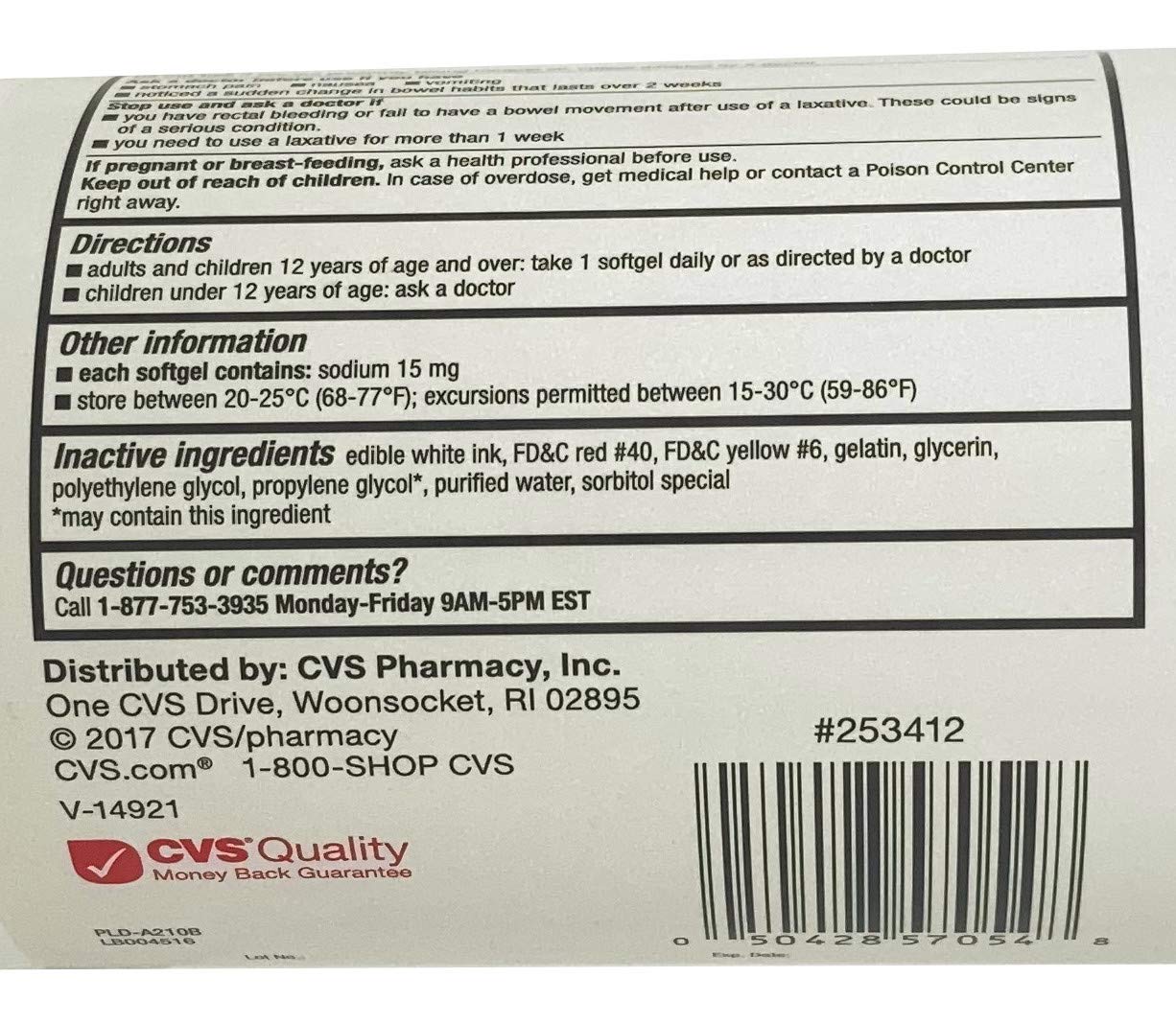 CVS Health emballage pratique de 500 gélules Docusate pour usage régulier