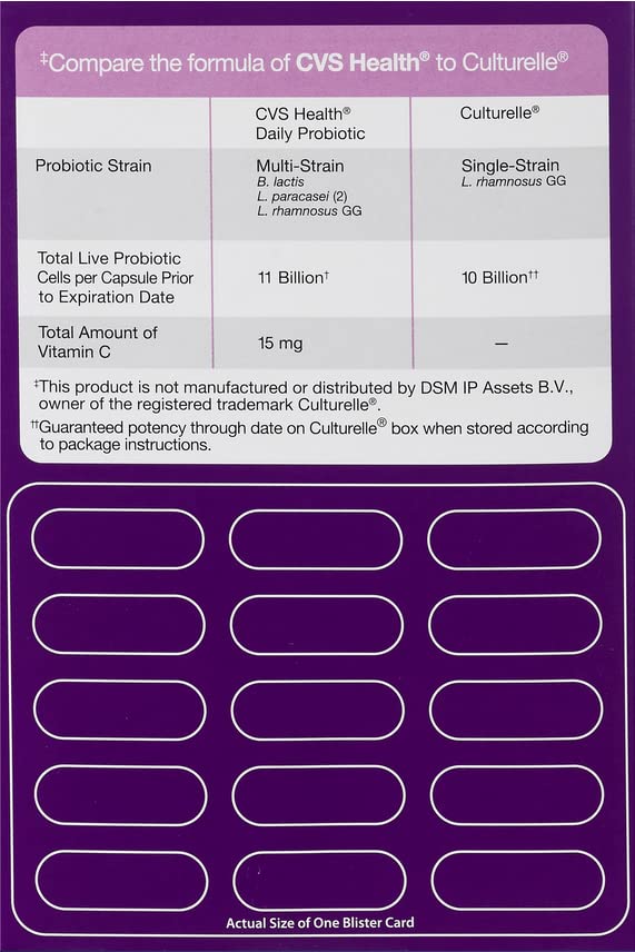 Capsule probiotique CVS, étiquette nette, peut soutenir digestion quotidienne.