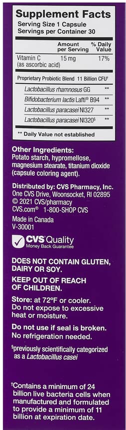 Inuline et probiotiques dans la gélule CVS, utilisation quotidienne possible.