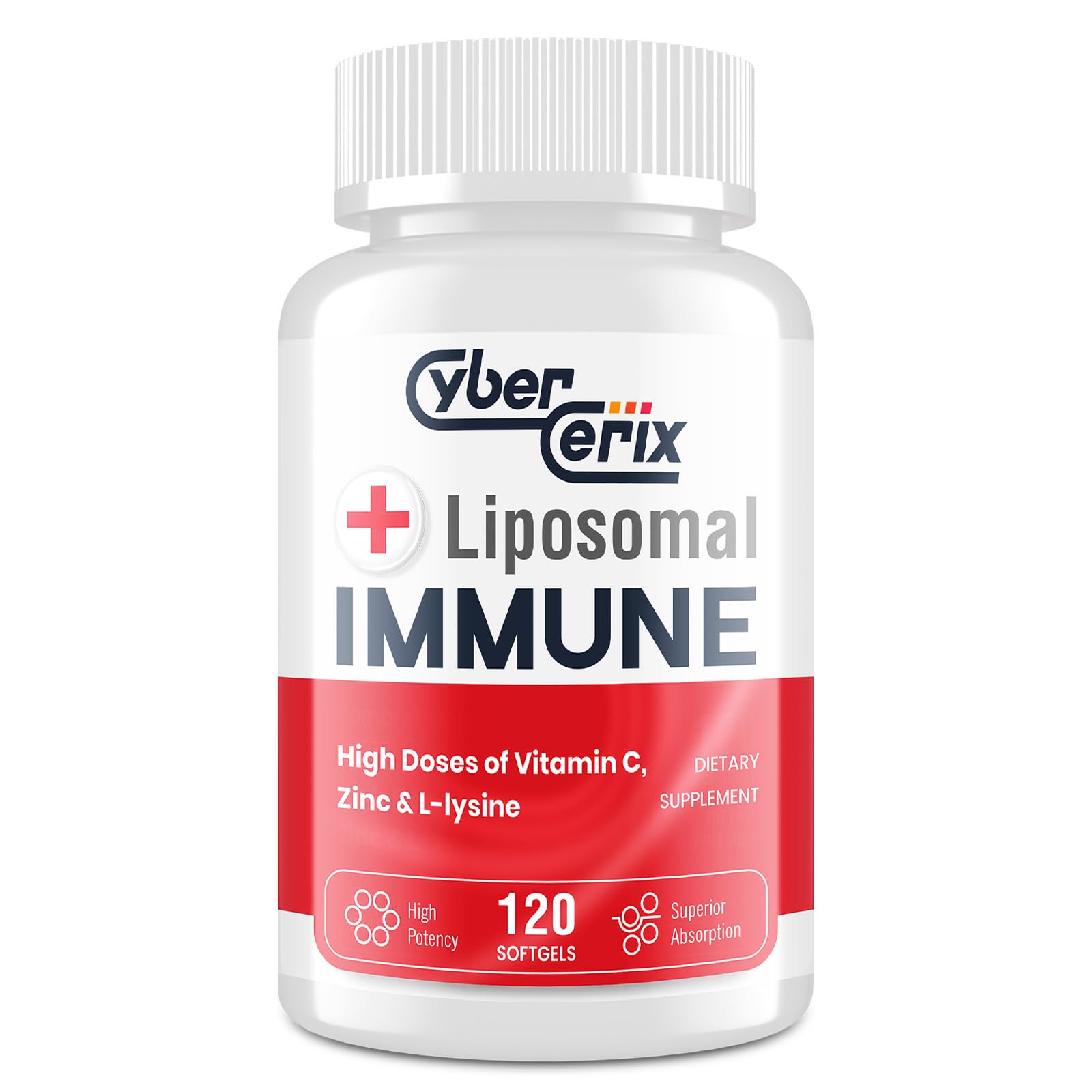 CyberCerix immunité liposomal – bouteille montrée, absorption améliorée et soutien quotidien.