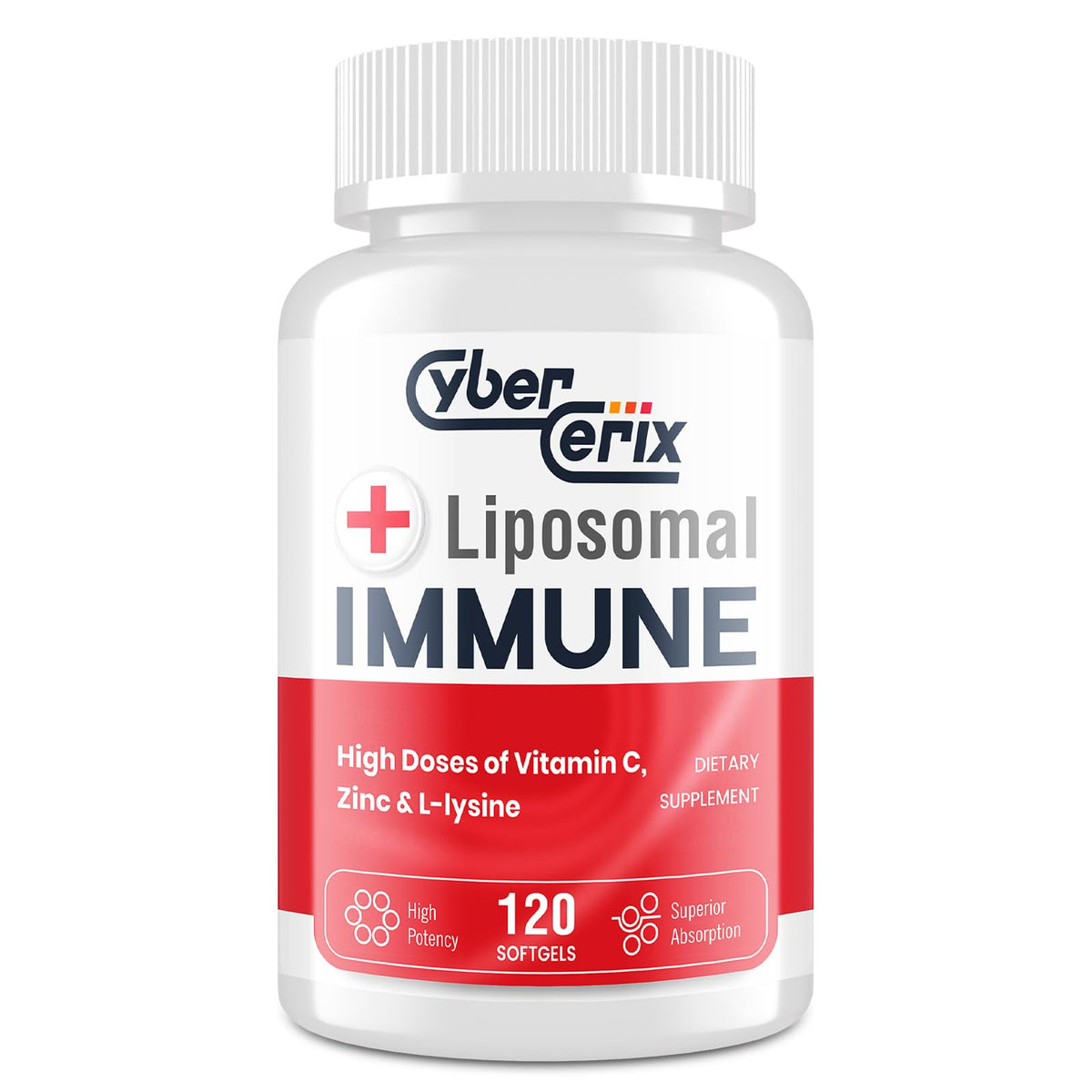CyberCerix immunité liposomal – bouteille montrée, absorption améliorée et soutien quotidien.