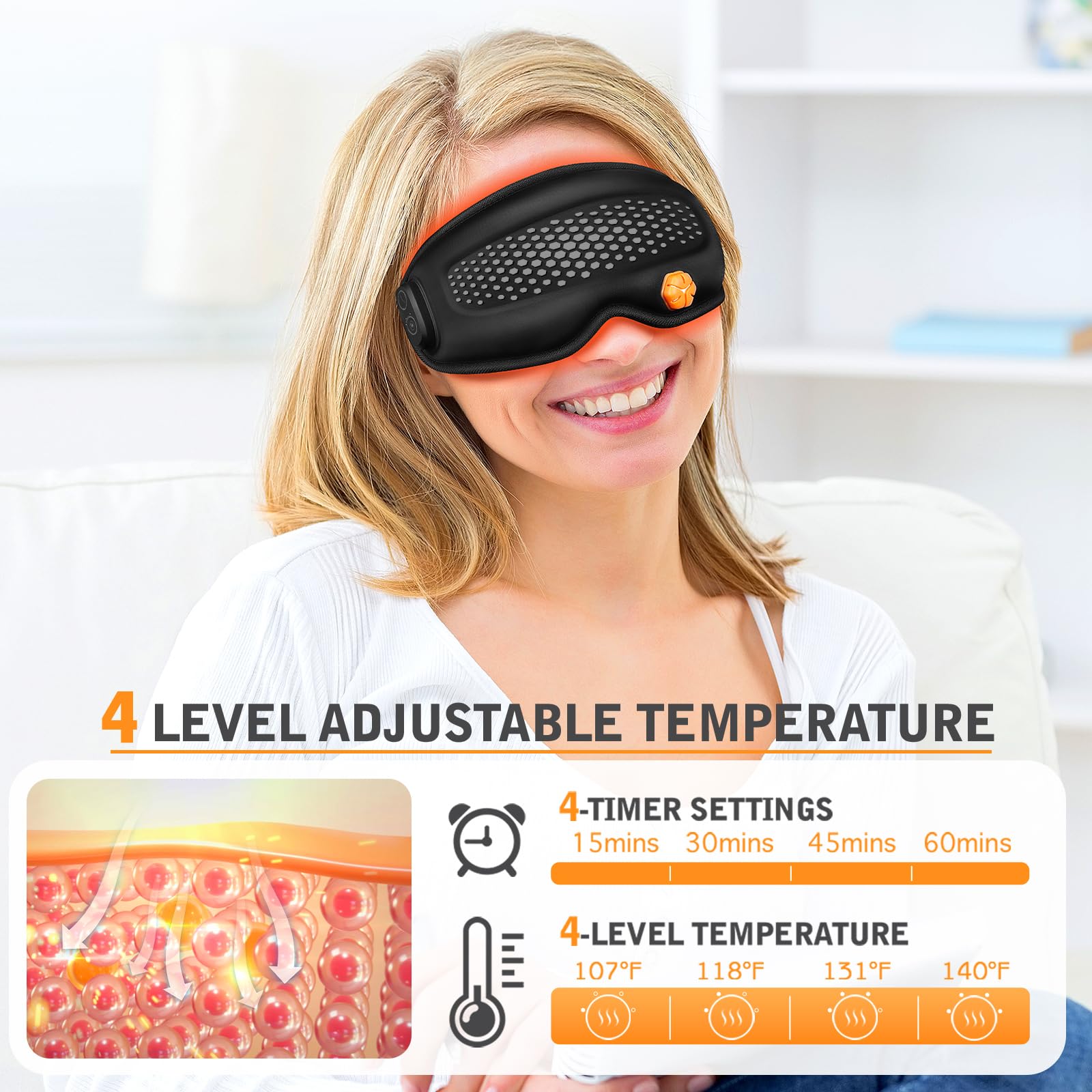 CYFERUY masque chauffant avec réglages de températures pour un confort personnalisé.