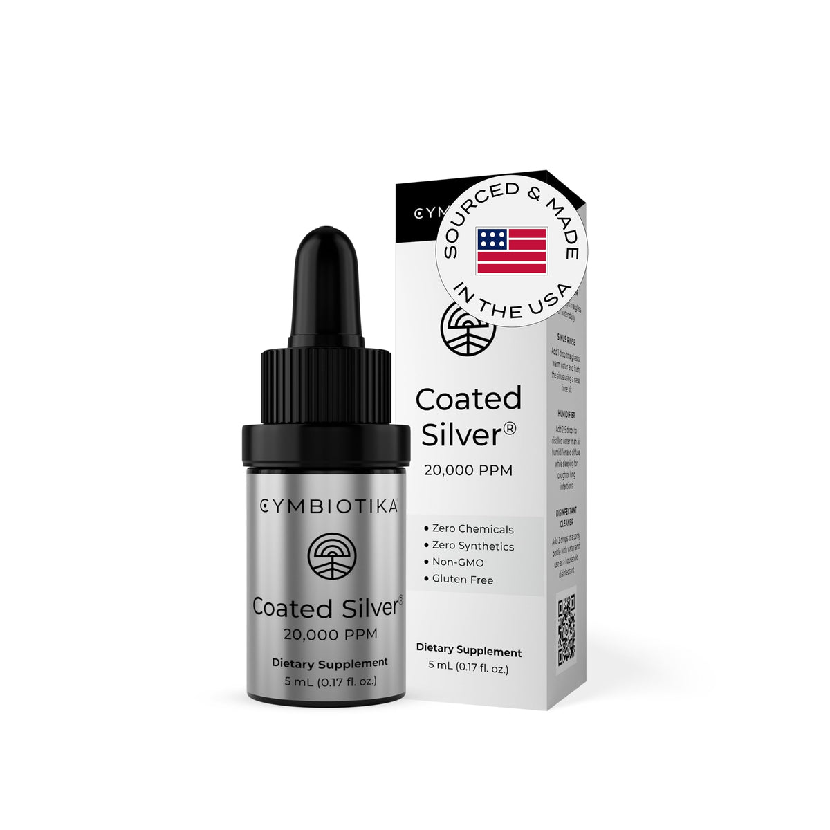 CYMBIOTIKA argent colloïdal enrobé, bouteille, usage quotidien potentiel