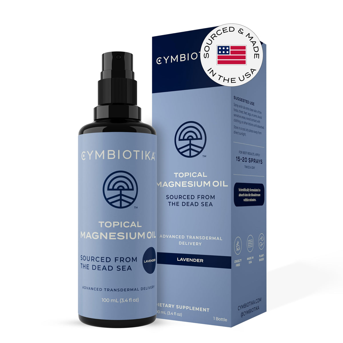 CYMBIOTIKA – bouteille huile magnésium topique, absorption rapide sur la peau.