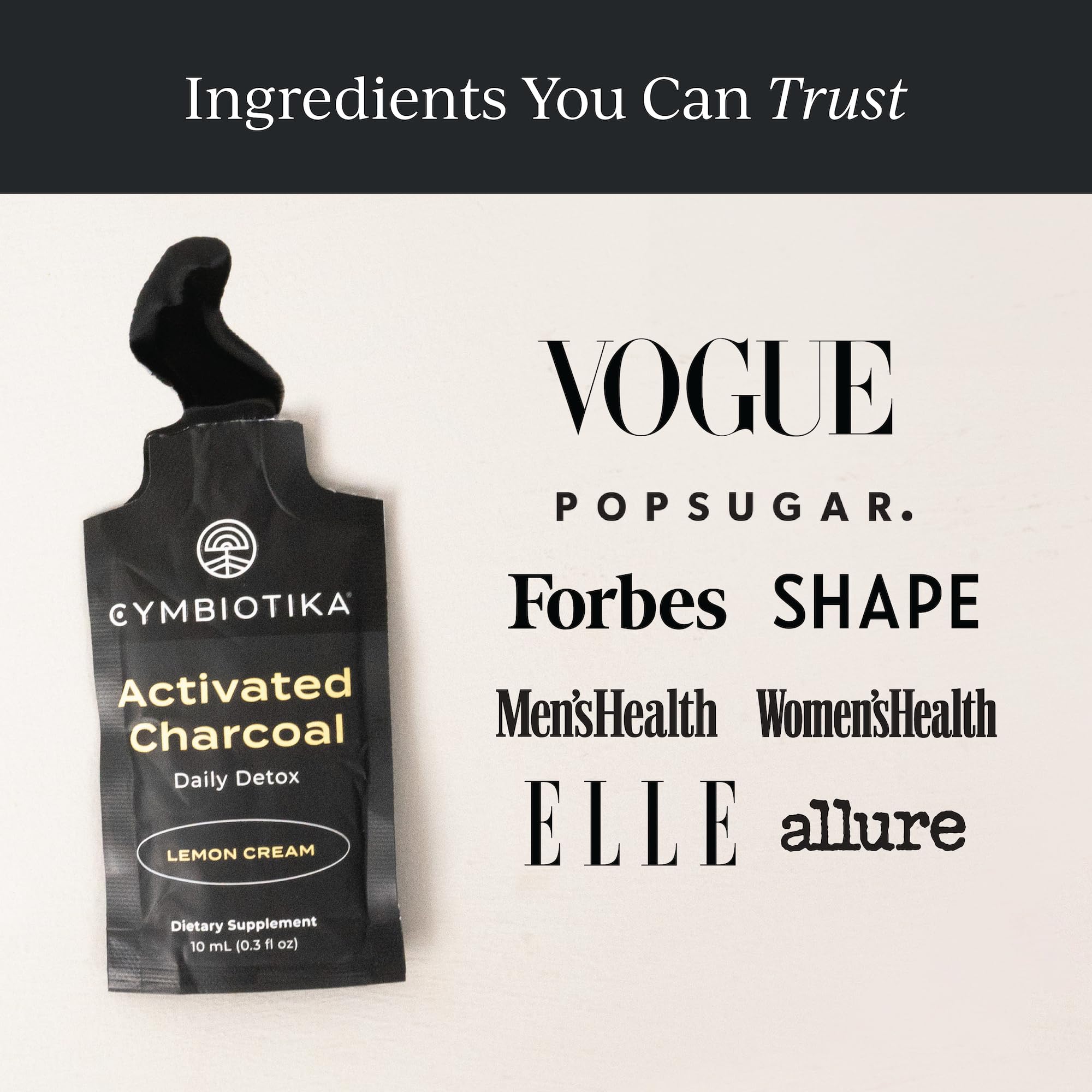 CYMBIOTIKA Charbon Actif enrichi en vitamine E, bénéfice potentiel pour la fraîcheur.