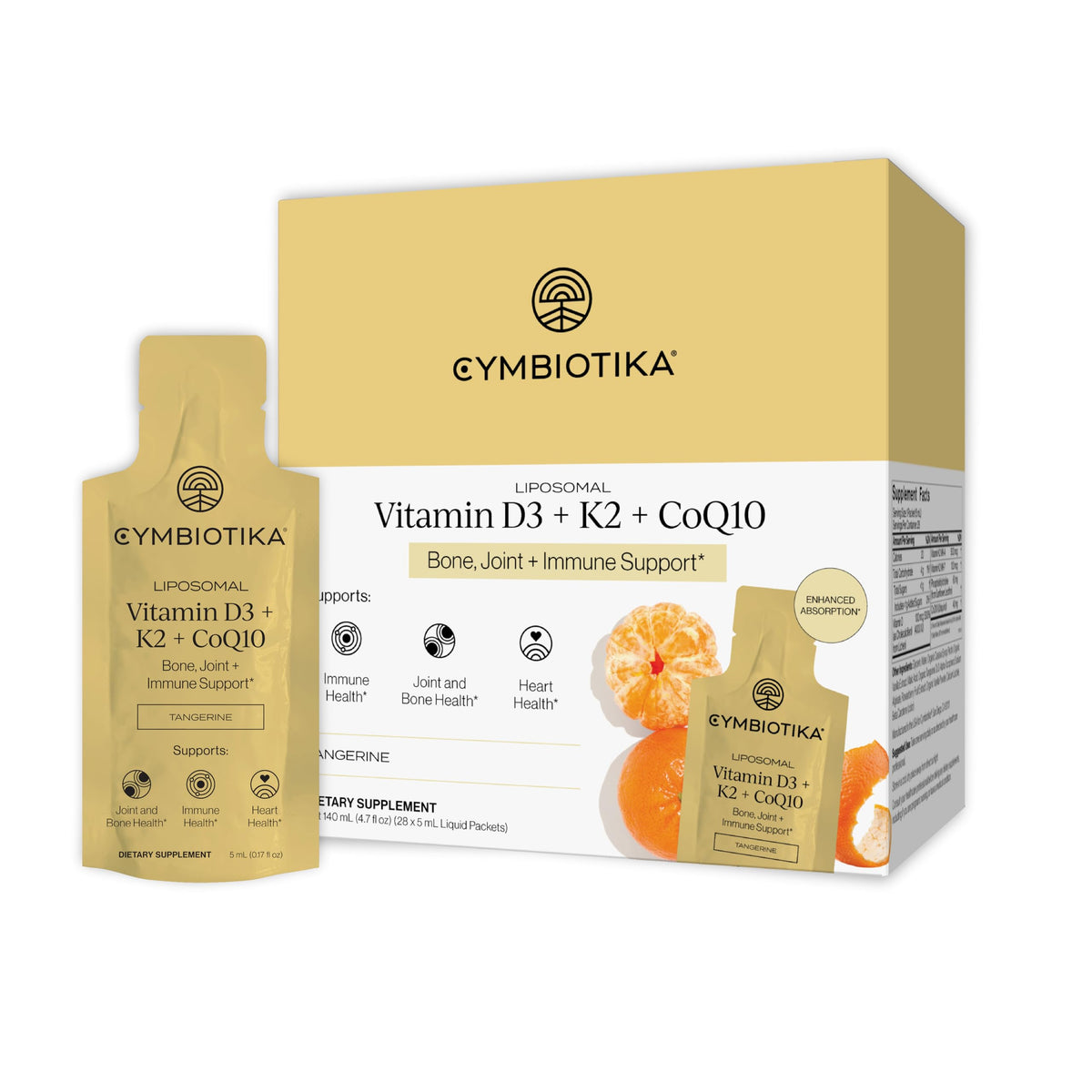 CYMBIOTIKA dosettes liposomales D3 K2 CoQ10 pour absorption optimisée.