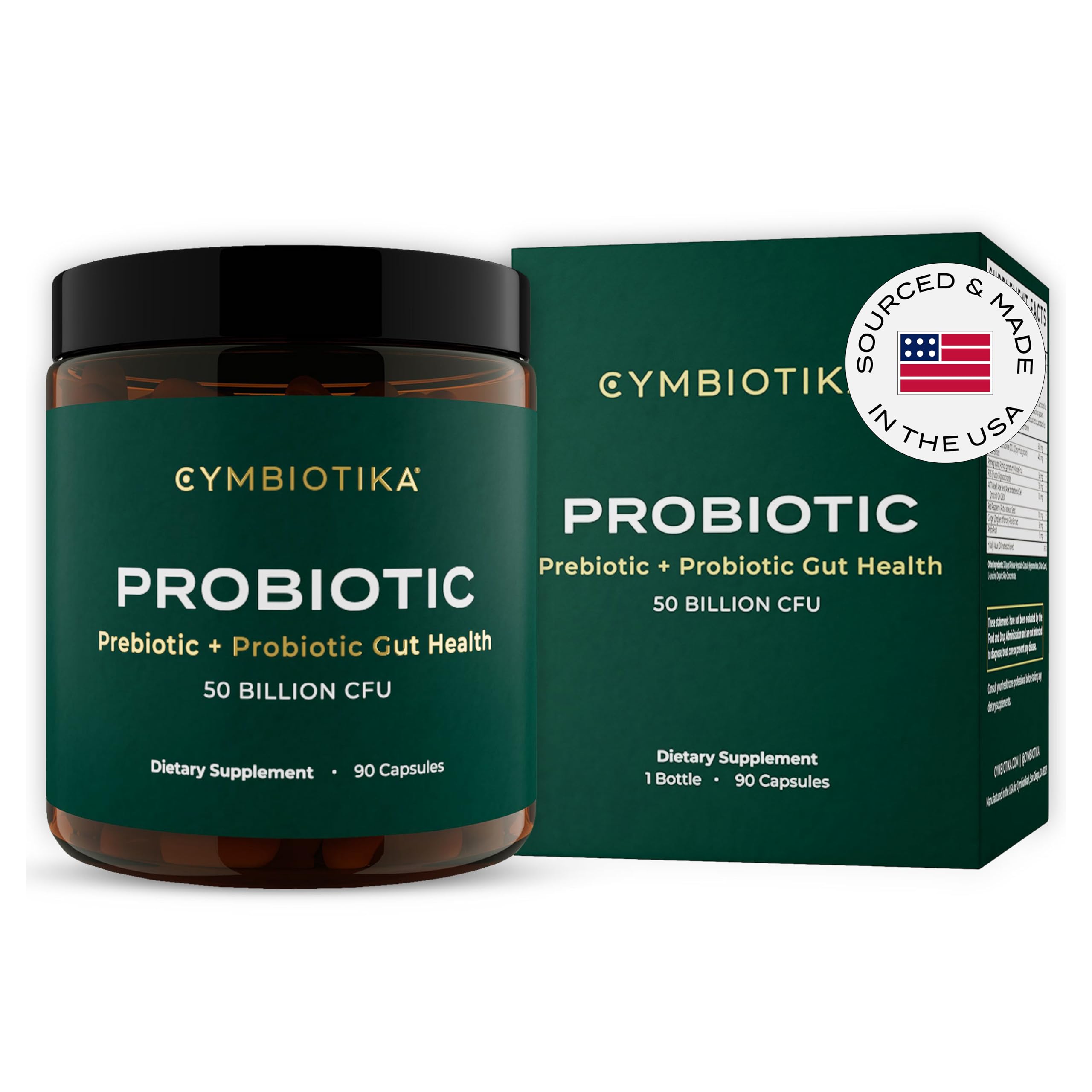 CYMBIOTIKA Probiotiques et Prébiotiques, bouteille de 90 capsules pour le soutien digestif potentiel.