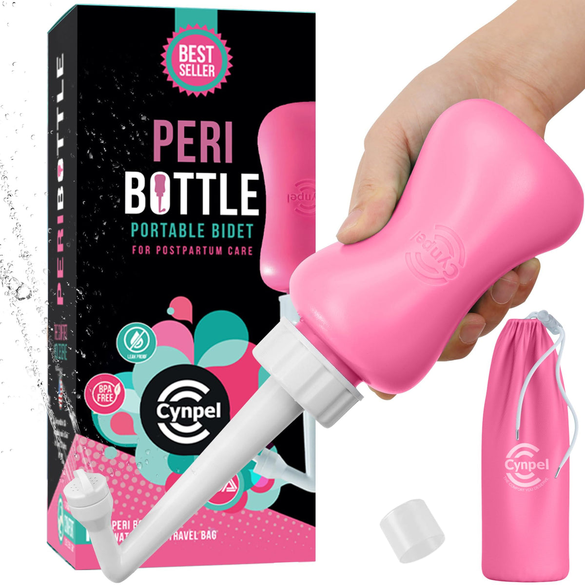 Cynpel Bouteille péri-embout rétractile pour lavage doux et pratique.