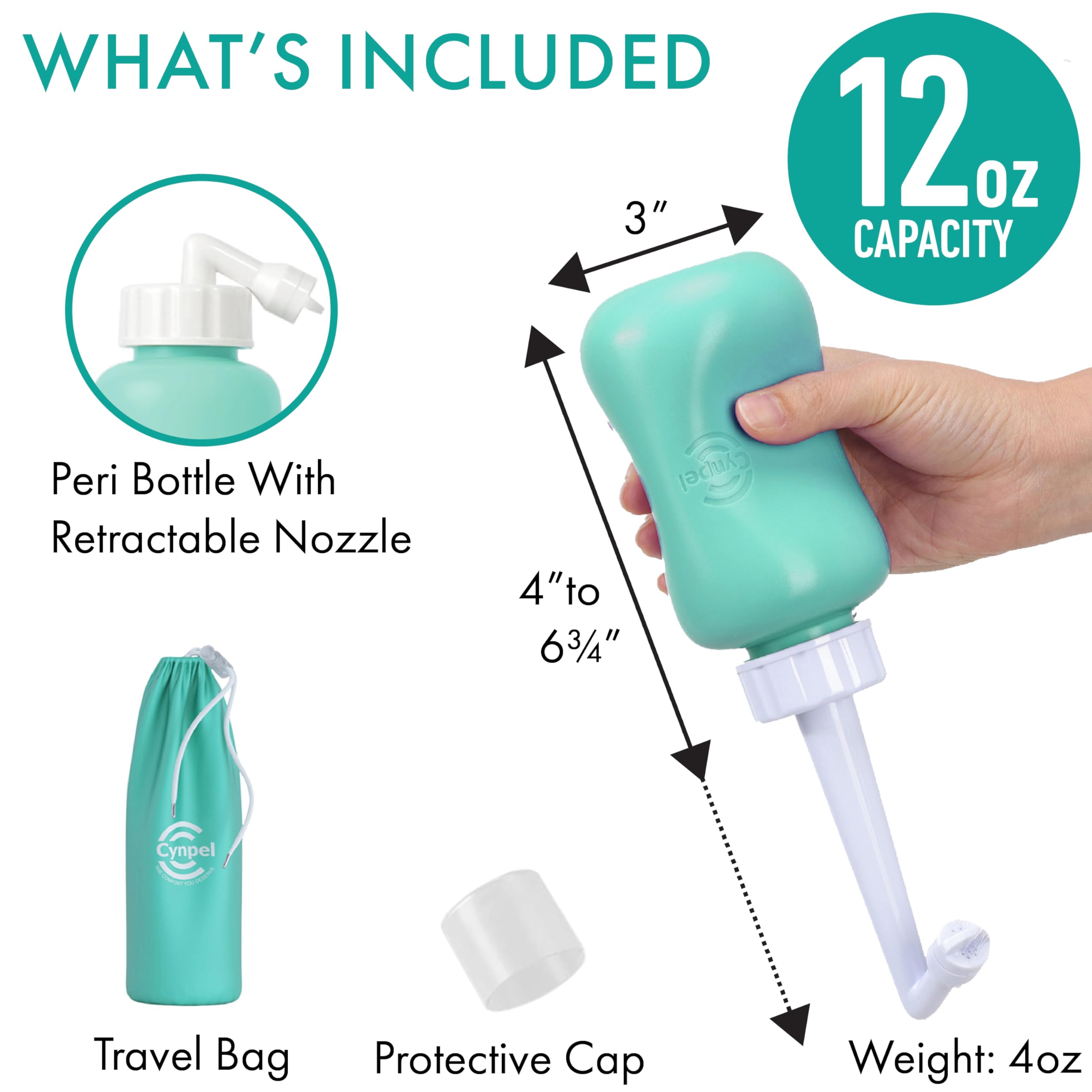 Capacité de 12 oz du Cynpel Bouteille périnéale, réservoir adapté pour une utilisation.