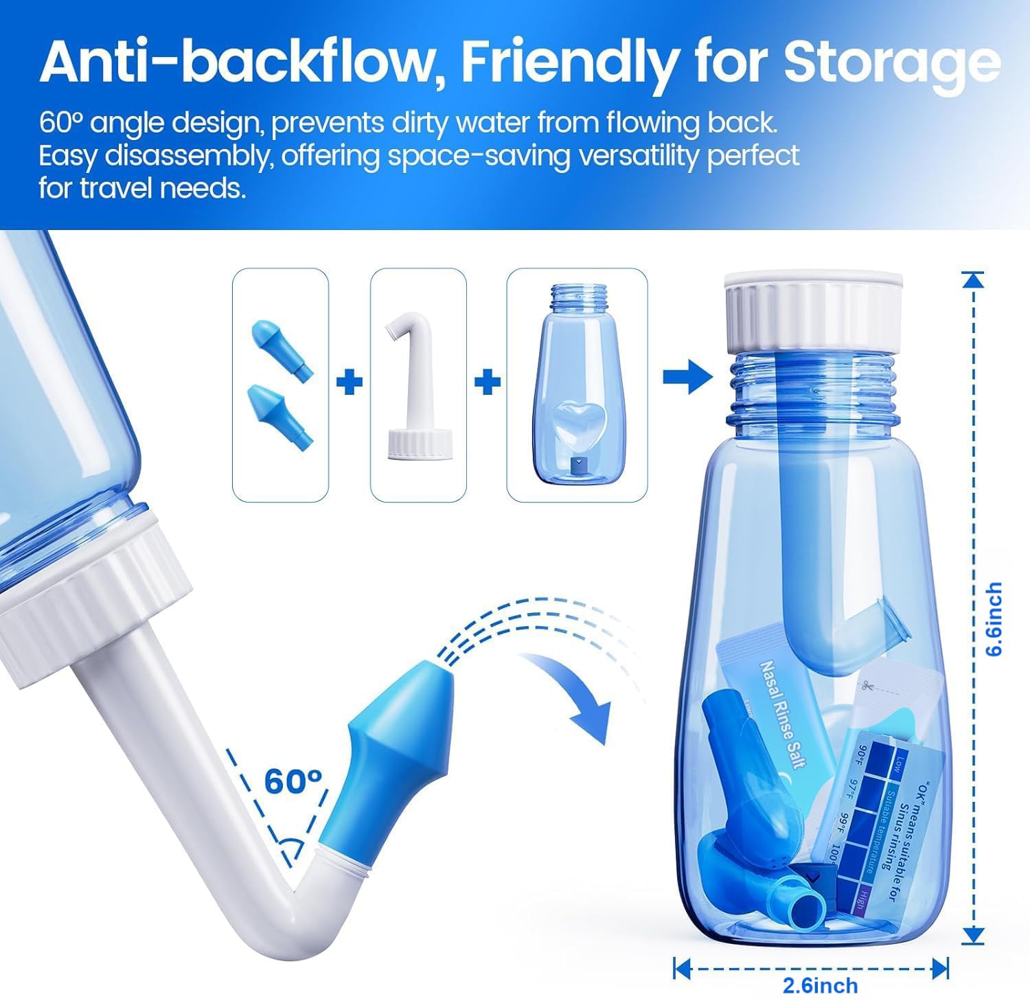 CYOUH Neti Pot en bouteille 300 ml, rinage doux et hydratant.