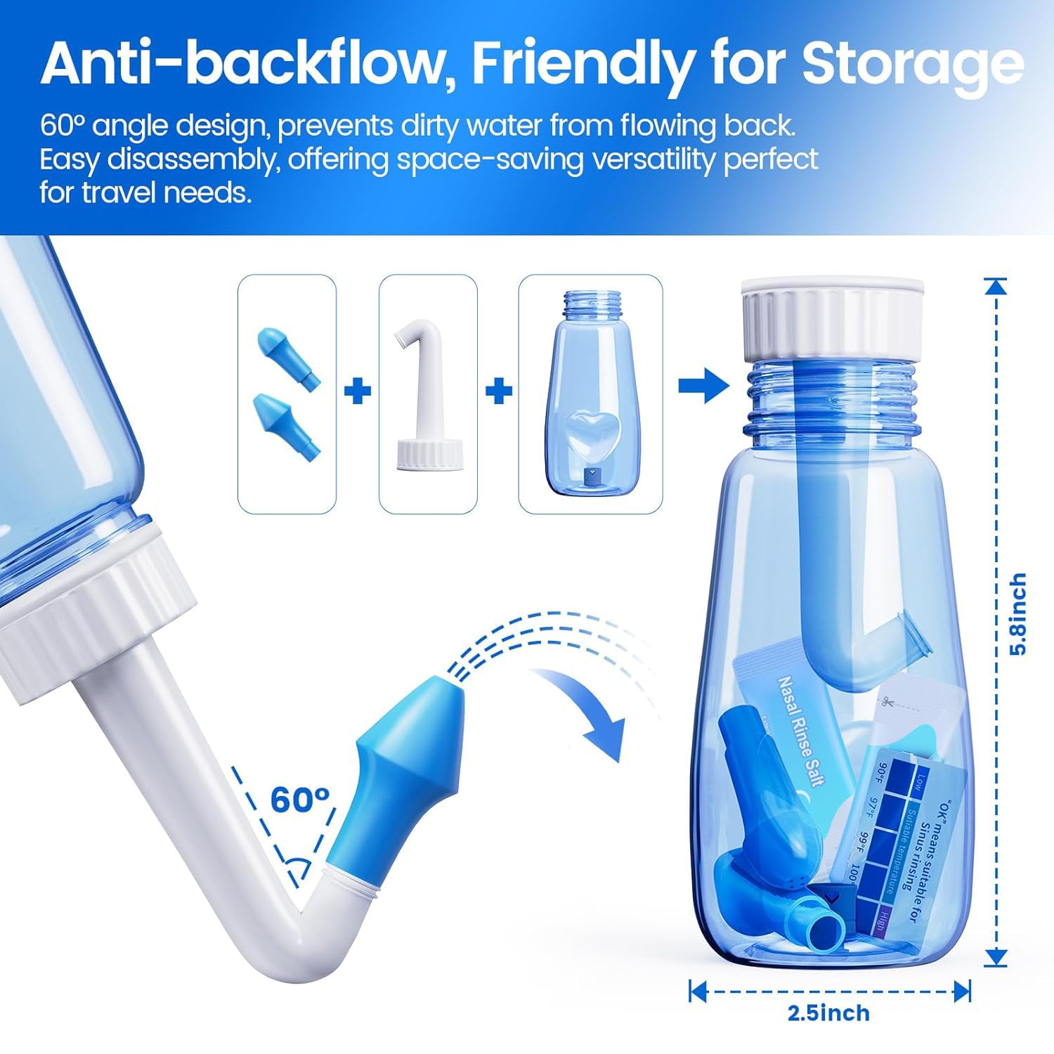 CYOUH Neti Pot kit complet prêt à l'emploi pour rinage nasal quotidien.