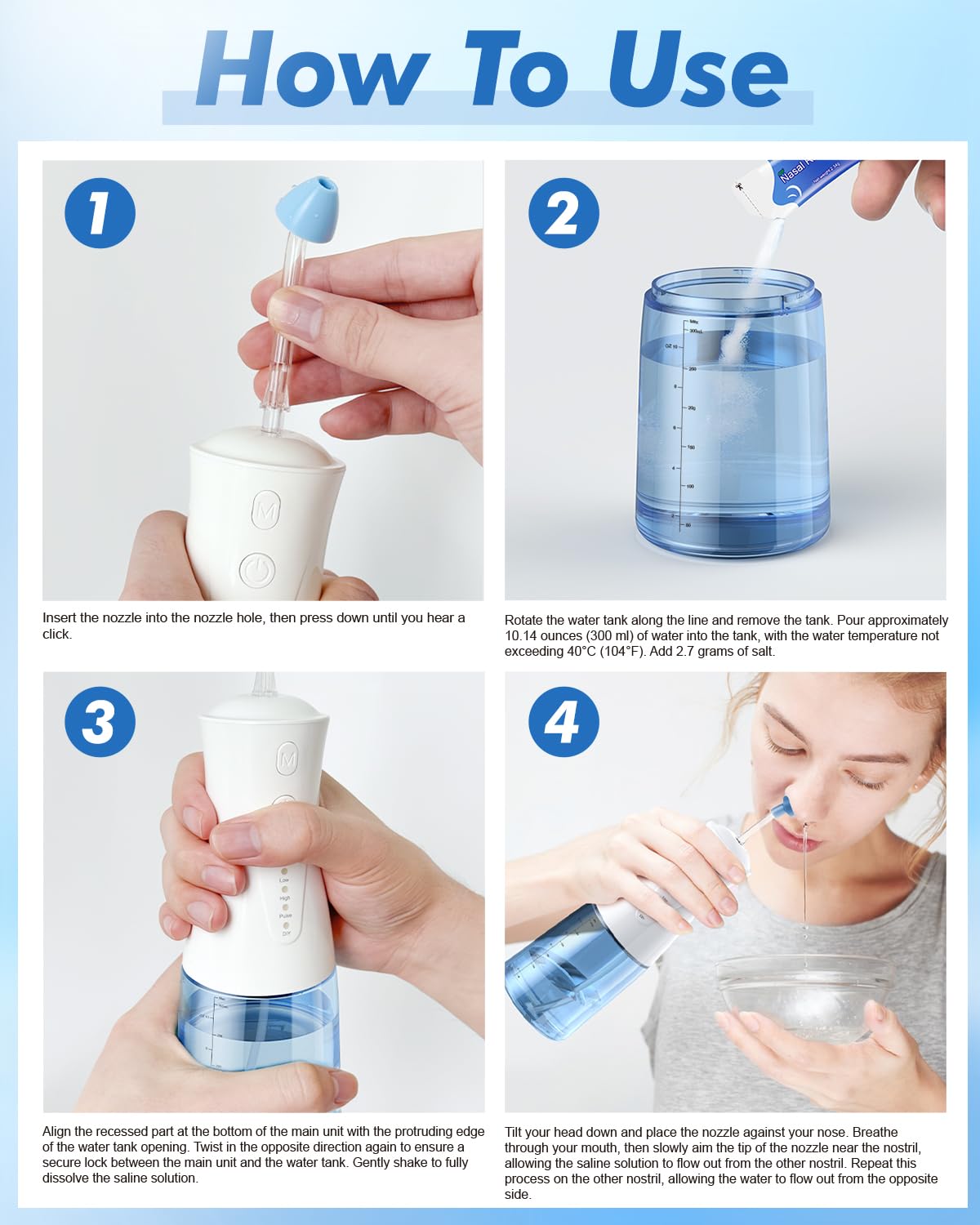 CYOUH Neti Pot utilisation sans fil pratique à domicile ou en déplacement.