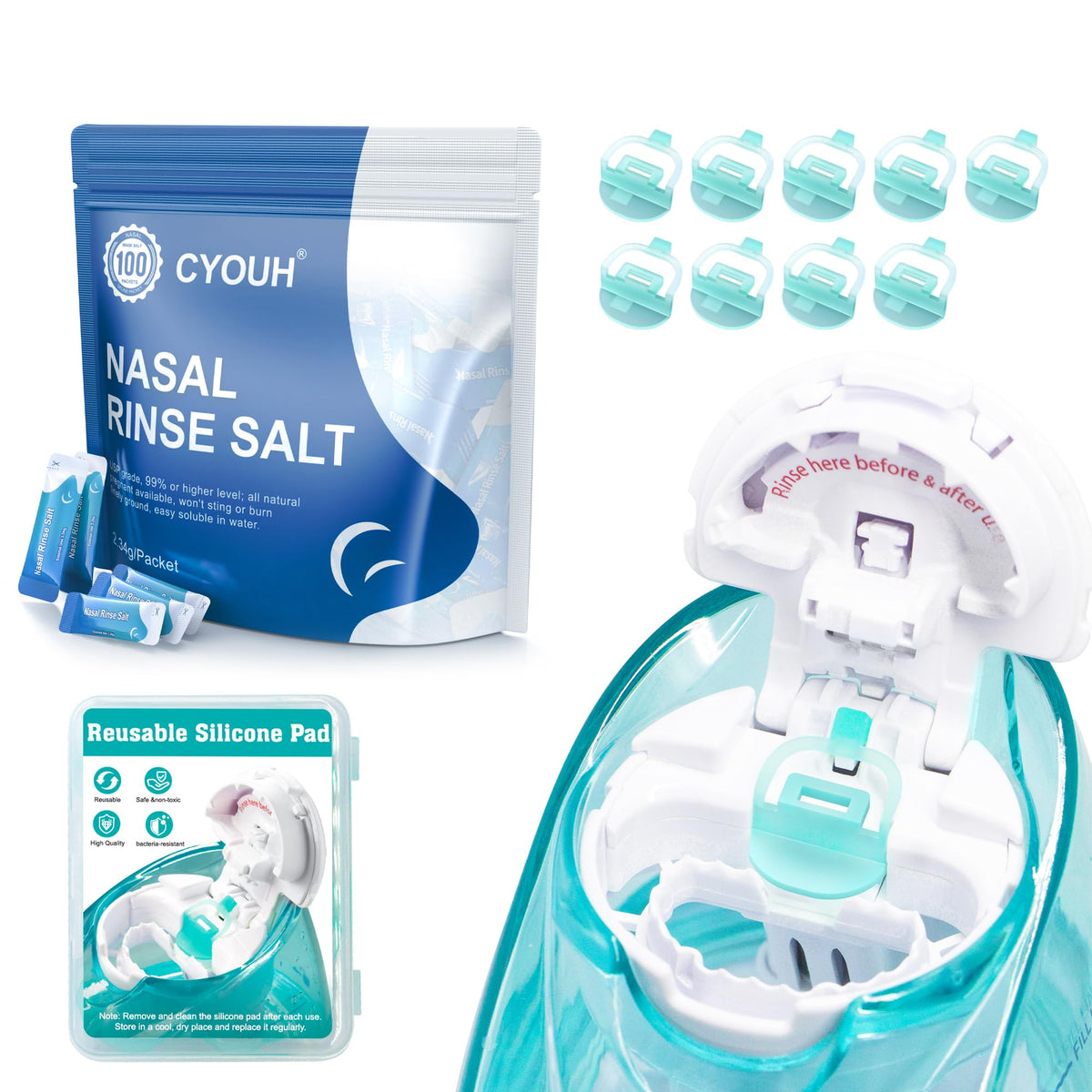 CYOUH sachets saline : pratique et hygiénique pour les nettoyages nasaux à domicile.