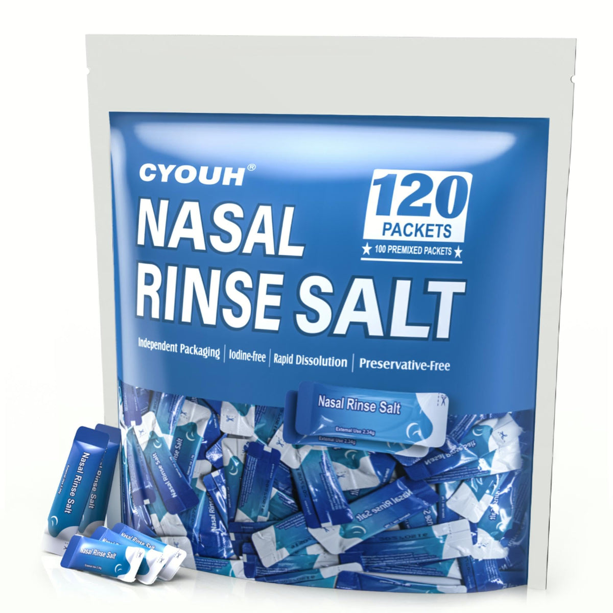 CYOUH sachets salins individuels pour Neti Pot, hygiène pratique en déplacement.
