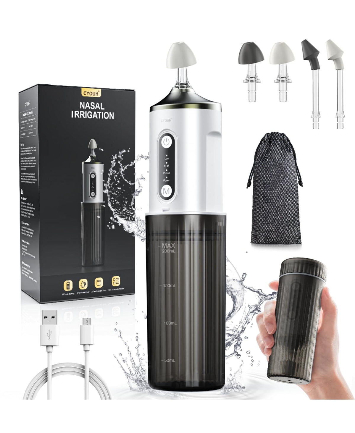 CYOUH système d'irrigation nasal ensemble avec embouts variés pour divers usages.