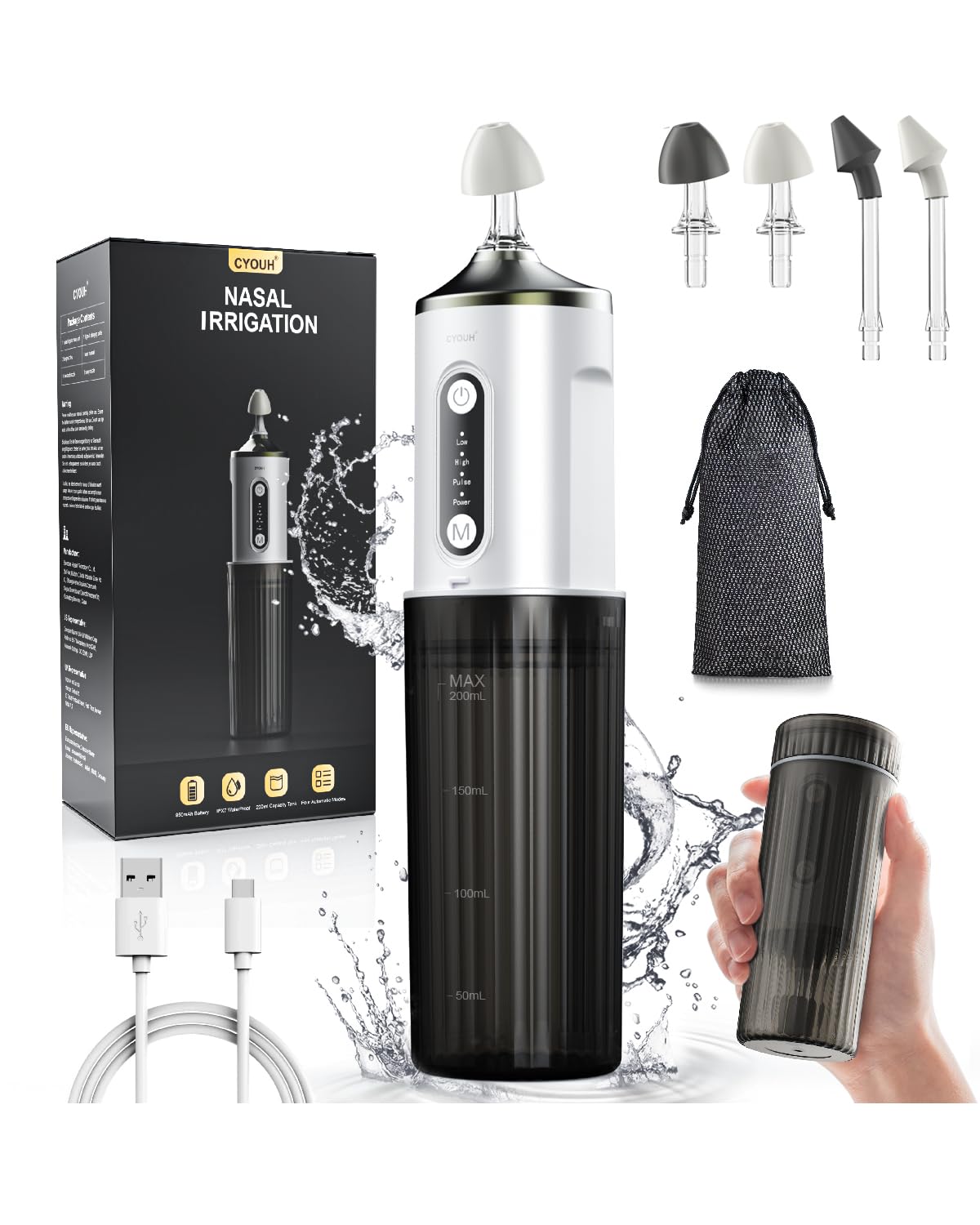 CYOUH systeme d irrigation nasale electrique 200 ml pour un nettoyage confortable