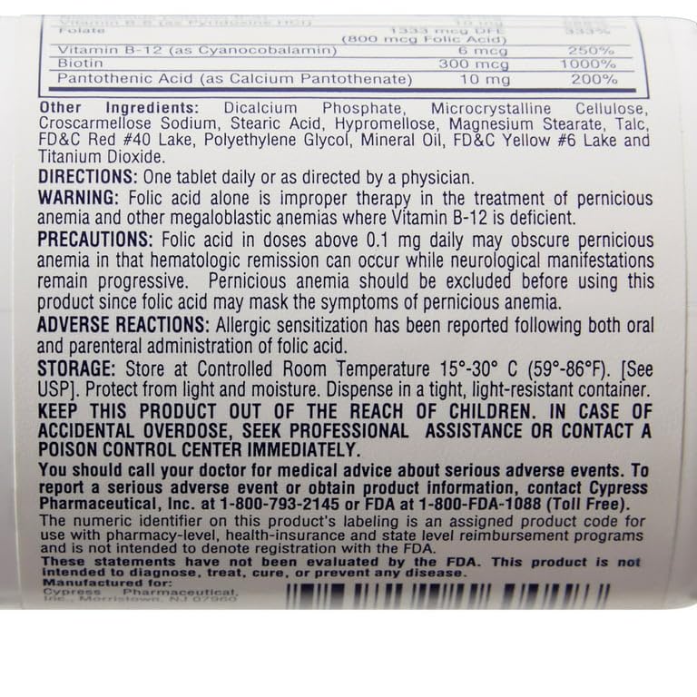 Rena-Vite Cypress Pharmaceutical : etiquette claire sur la bouteille pour une information rapide