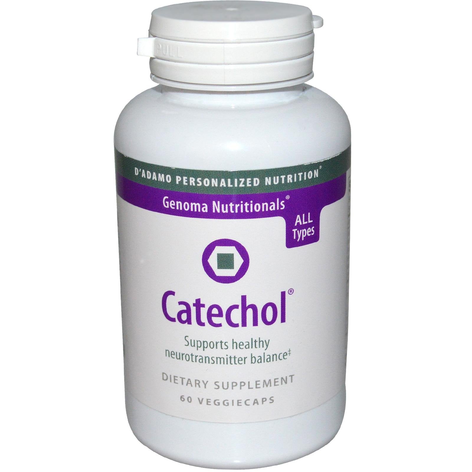 Flacon D'Adamo Catechol 60 Vcaps pour soutenir l’équilibre des neurotransmetteurs.