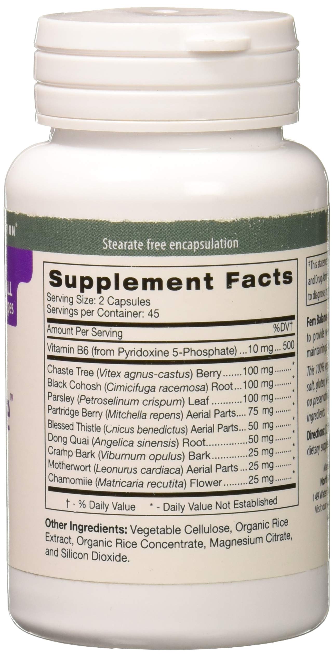 Étiquette ingrédients D'Adamo Fembalance, liste claire des vitamines et minéraux